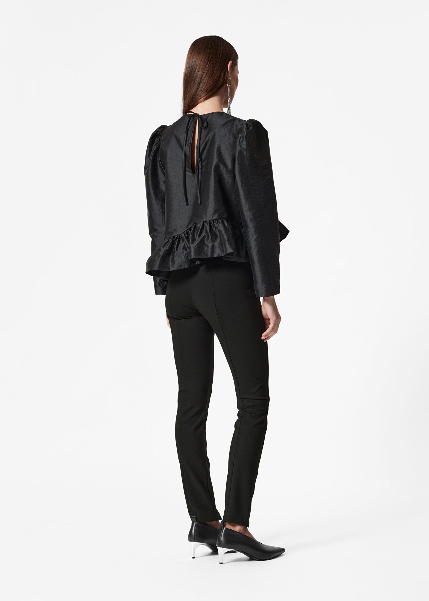 Asymmetric Ruffle-Peplum Blouse