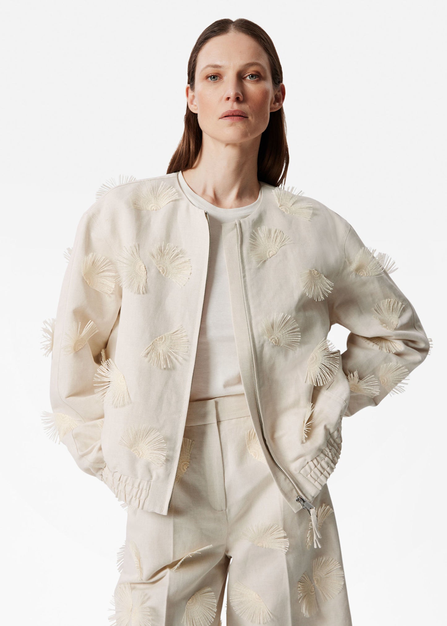 Linen-Blend Embroidered Jacket
