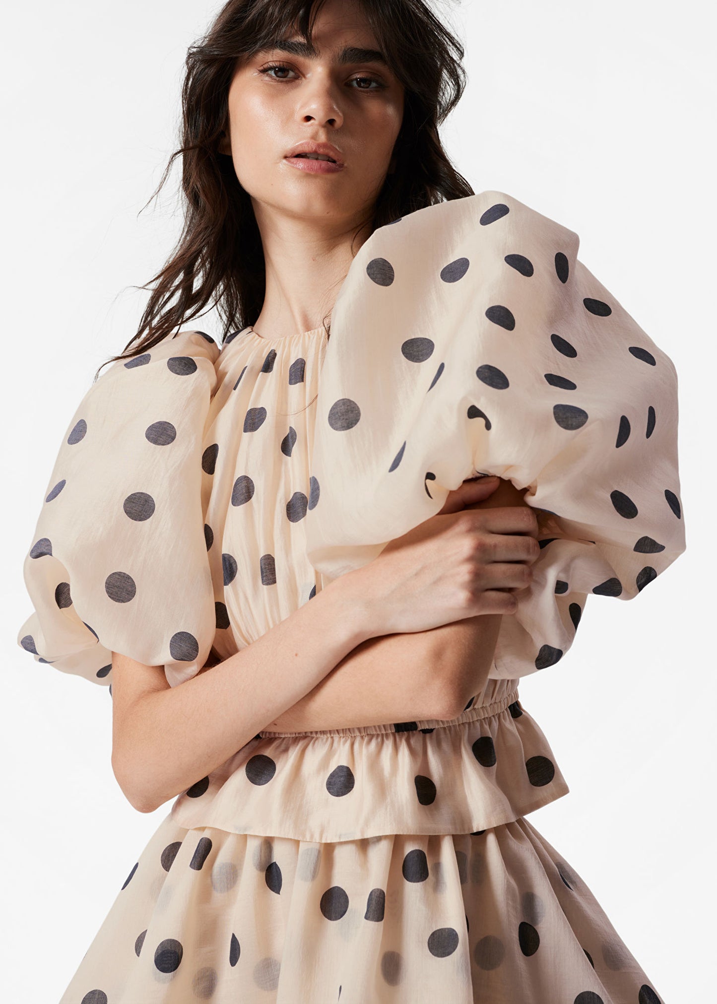 Ruched Balloon-Sleeve Blouse