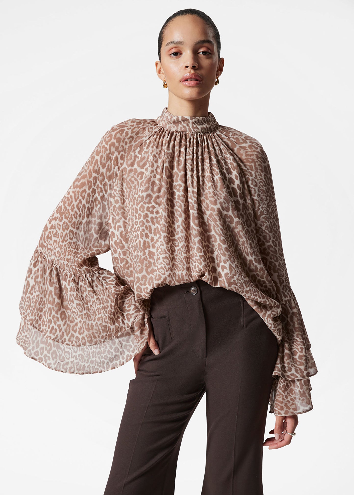 Flounced Stand-Collar Blouse