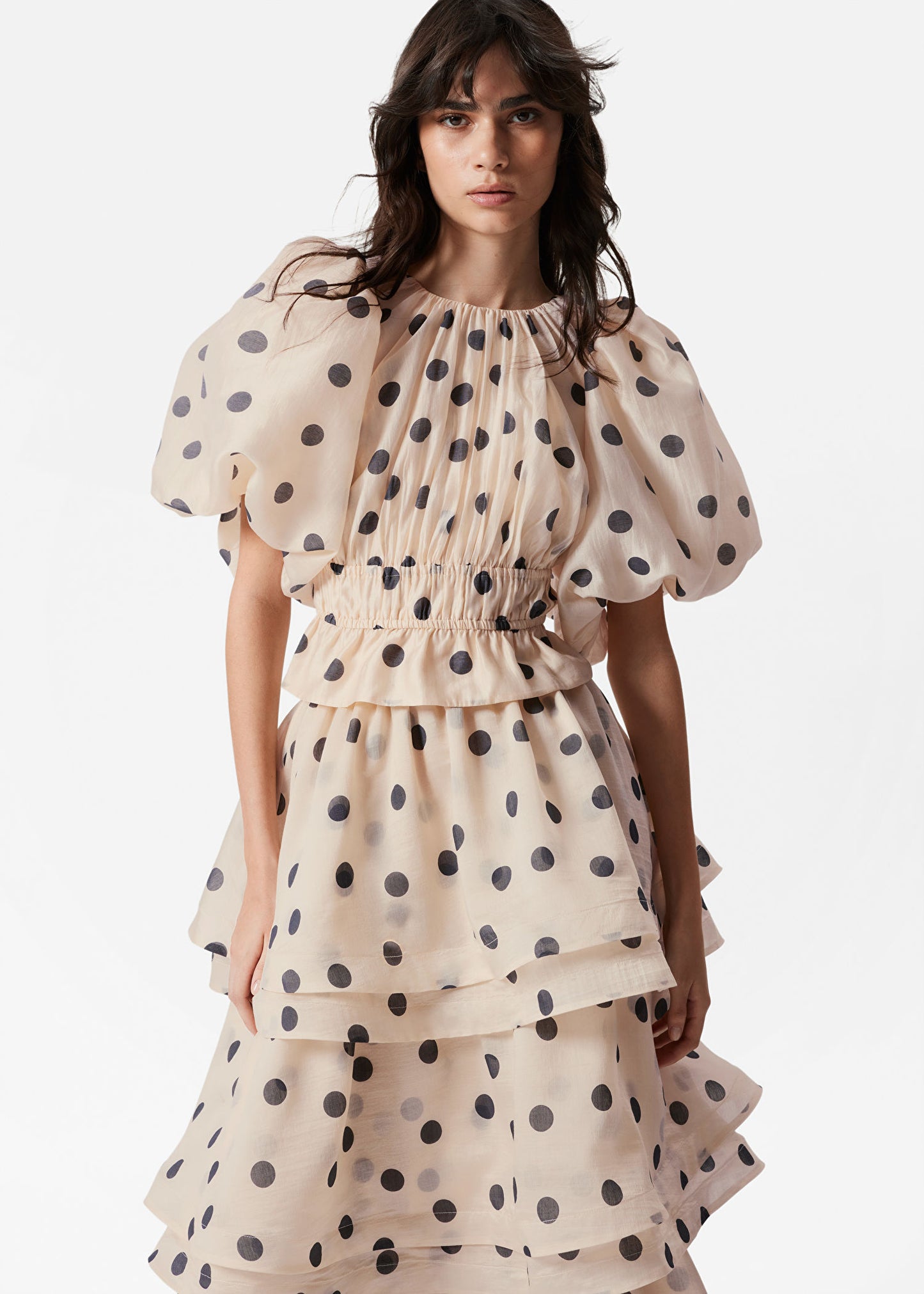 Ruched Balloon-Sleeve Blouse