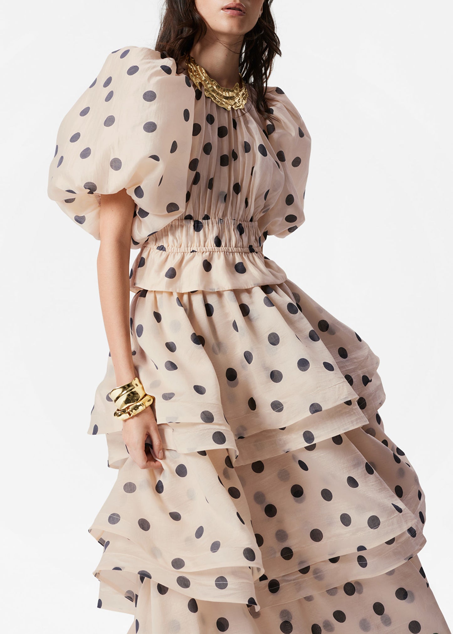 Ruched Balloon-Sleeve Blouse