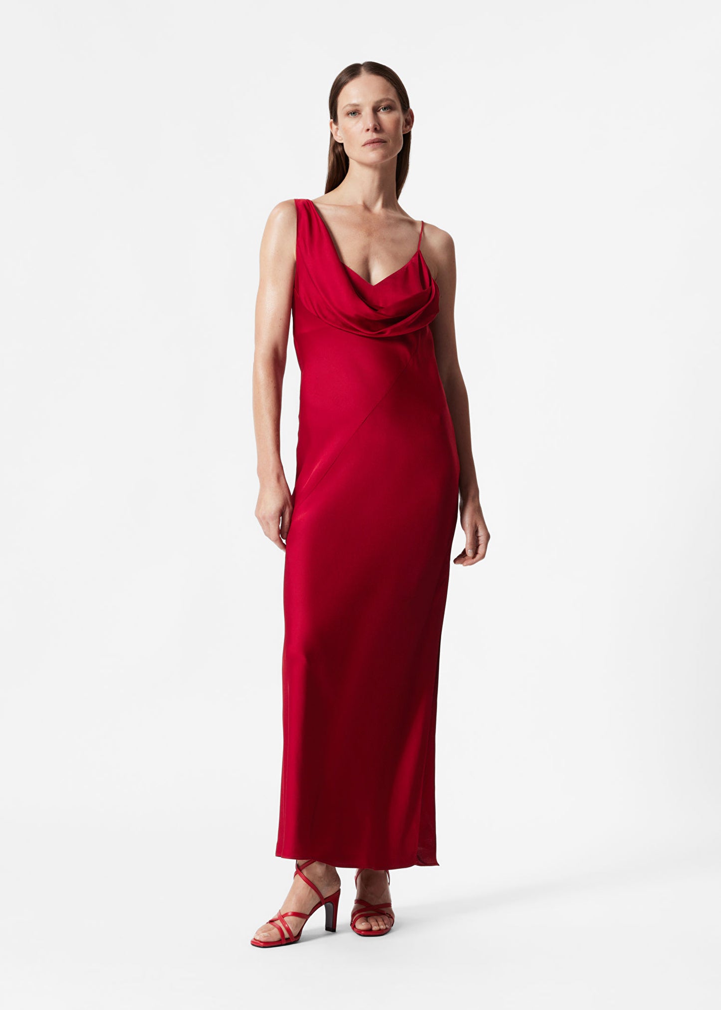 Asymmetric Cowl-Neck Midi Dress