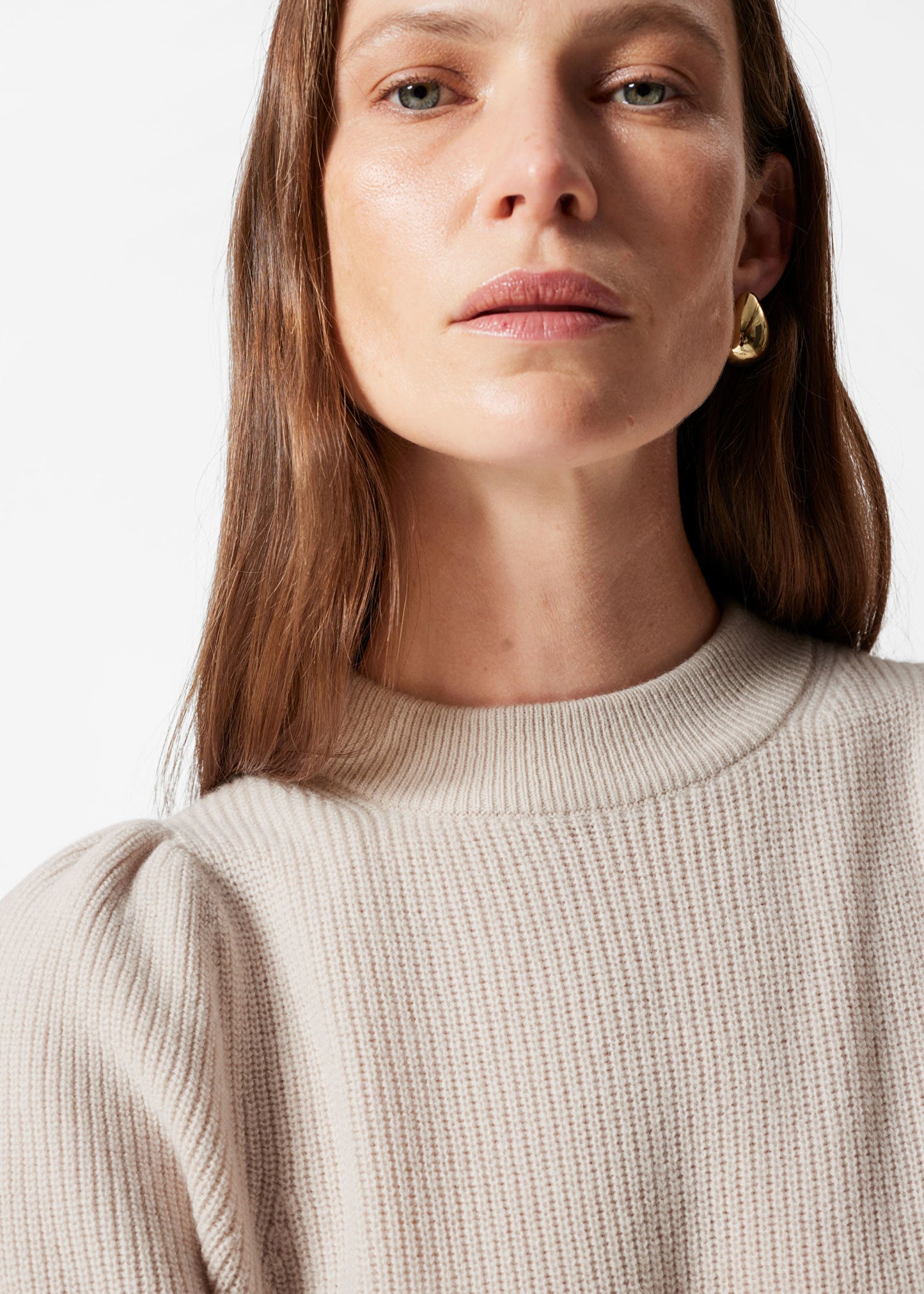 Puff-Sleeve Wool Midi Dress