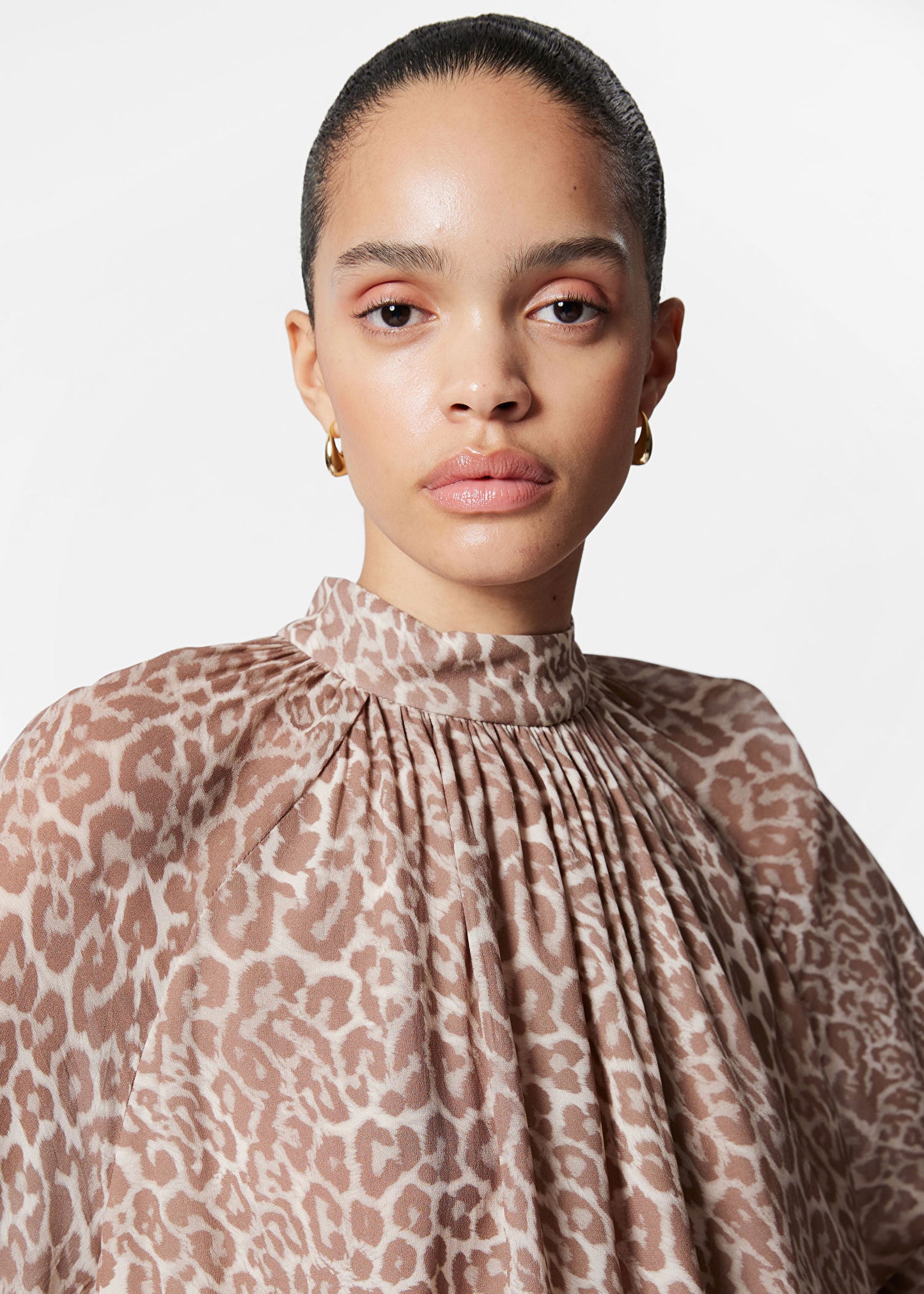 Flounced Stand-Collar Blouse