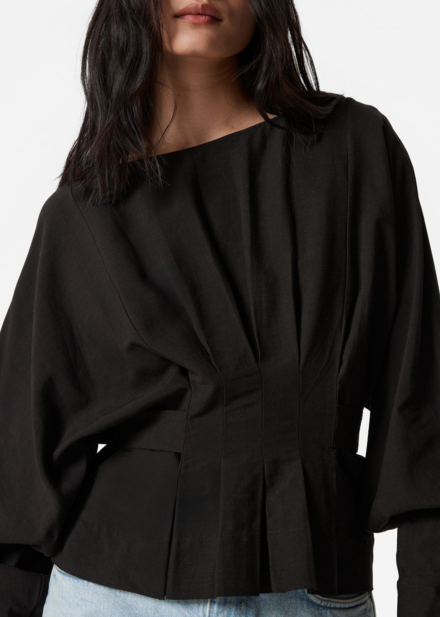 Pleated Boatneck Blouse
