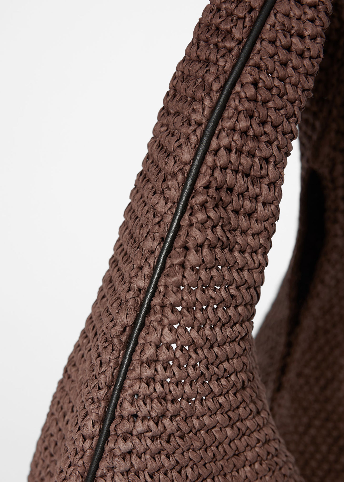Leather-Piping Straw Shoulder Bag