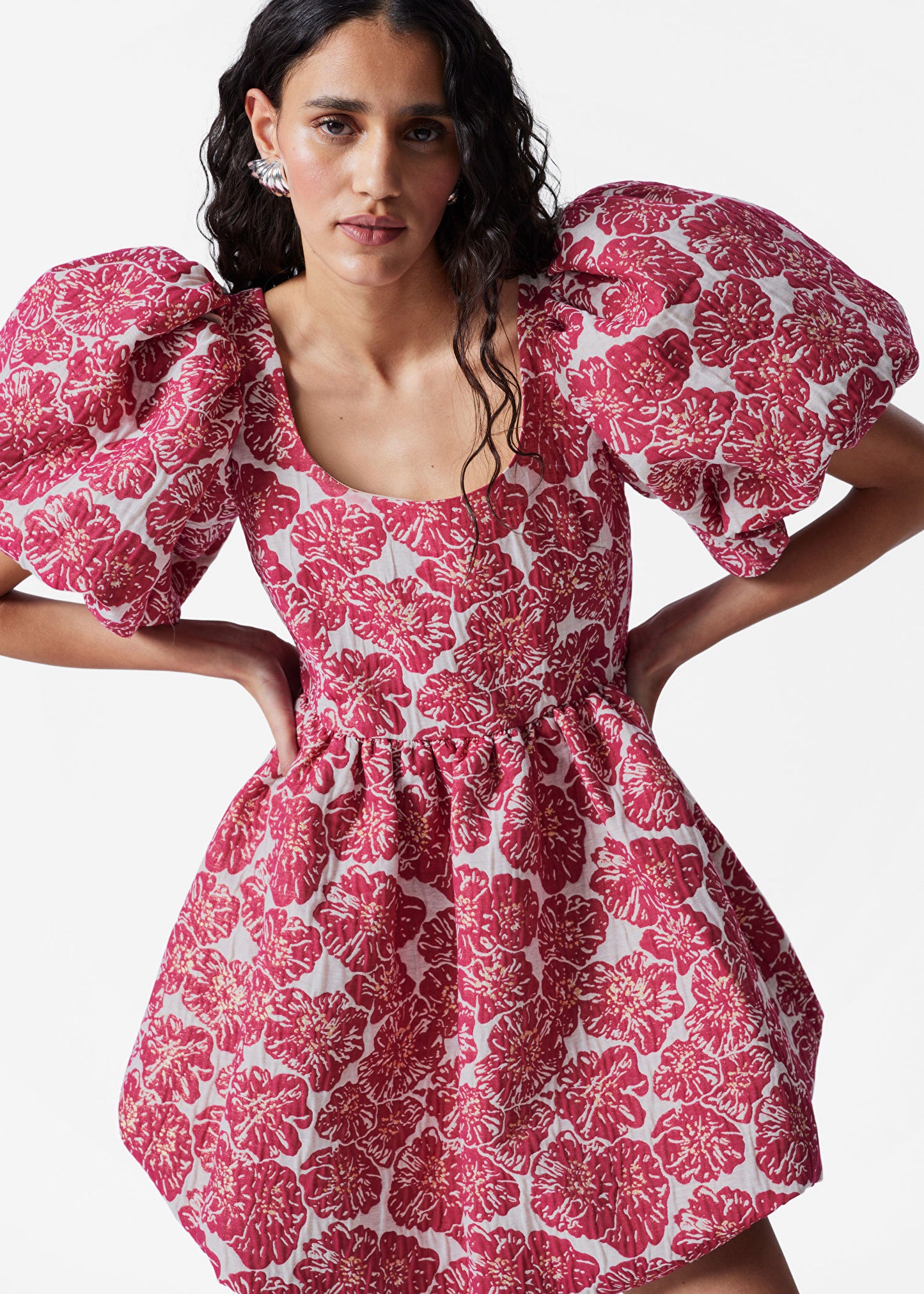 Balloon-Sleeve Mini Dress
