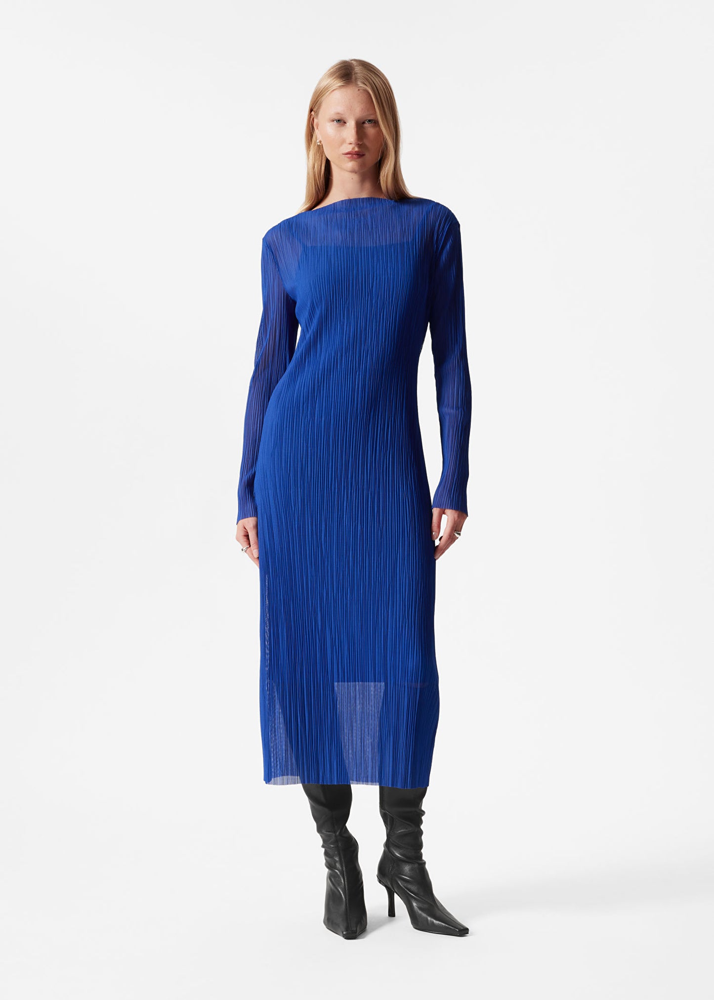 Midi Mock Neck Mesh Dress
