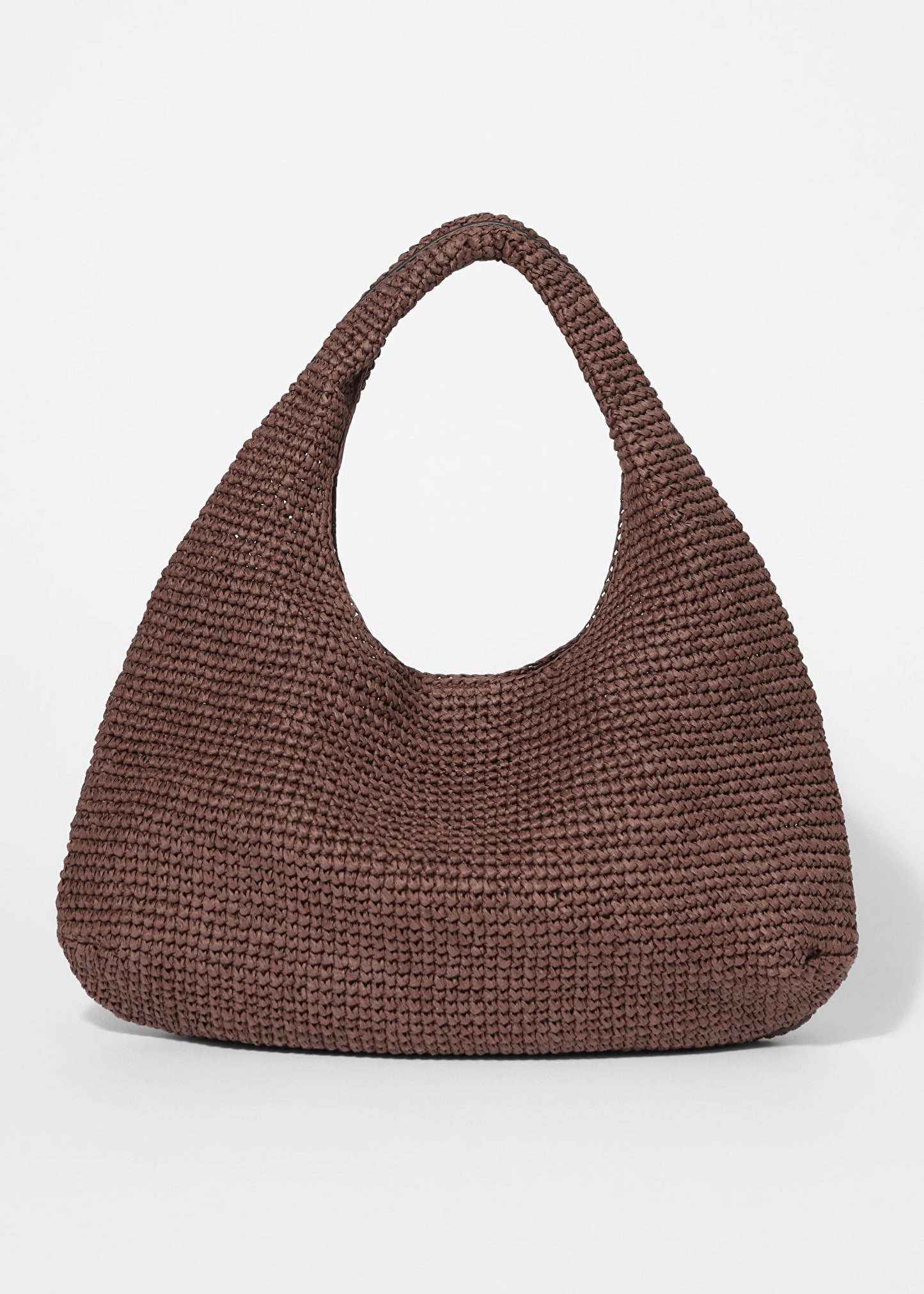 Leather-Piping Straw Shoulder Bag