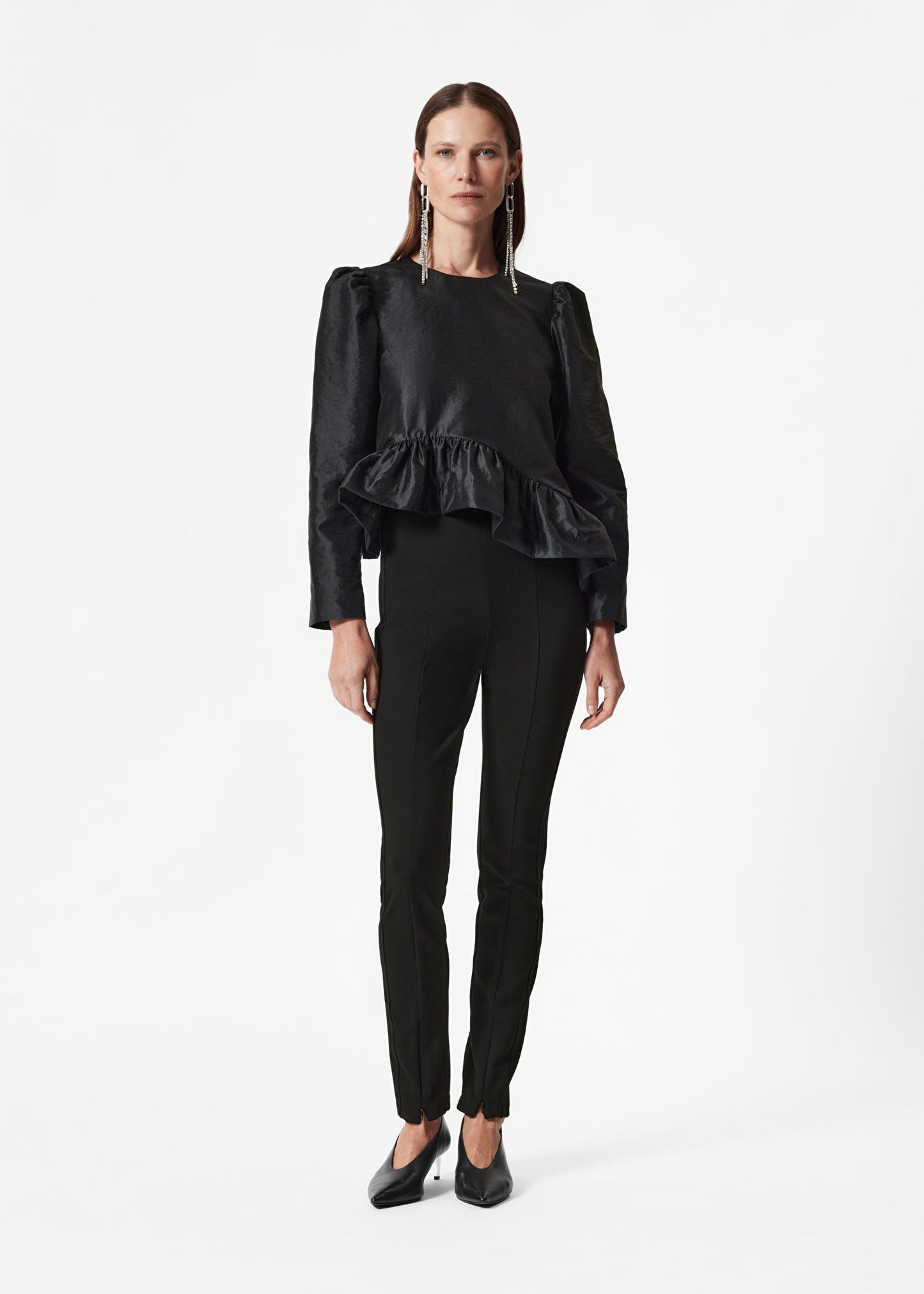 Asymmetric Ruffle-Peplum Blouse