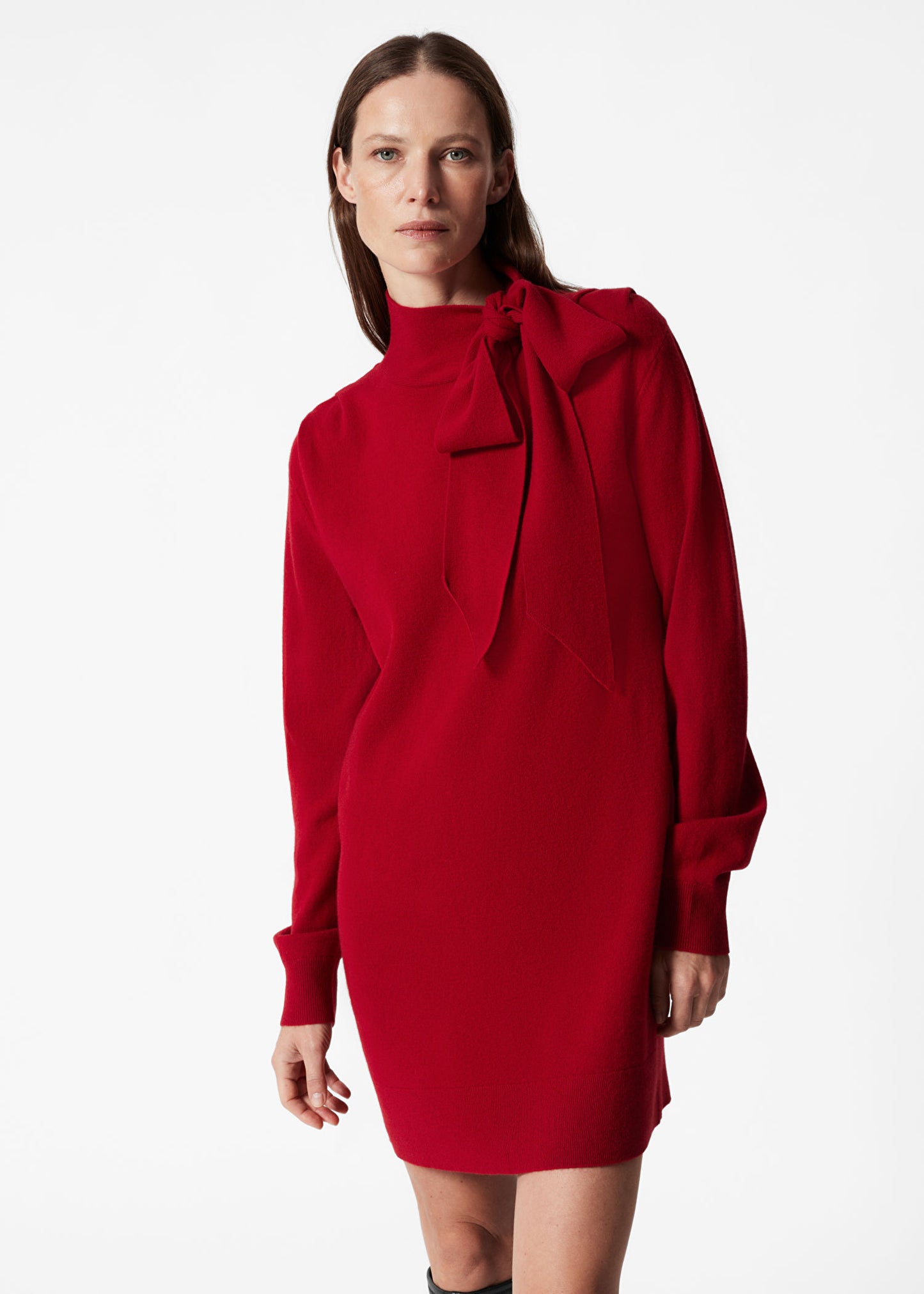 Bow-Detailed Merino Mini Dress