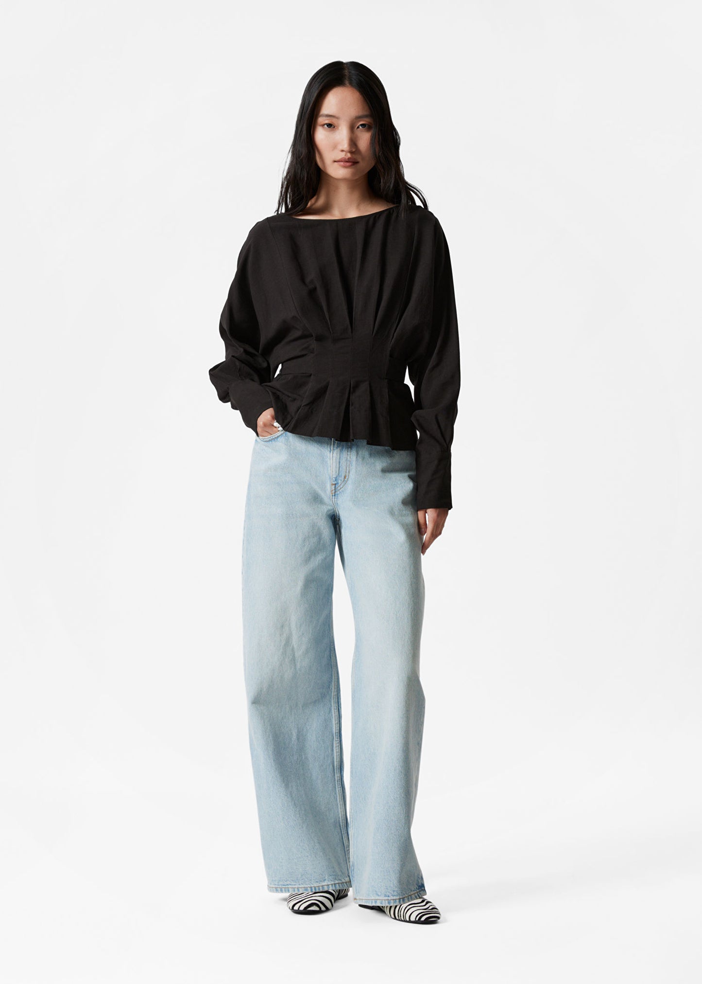Pleated Boatneck Blouse