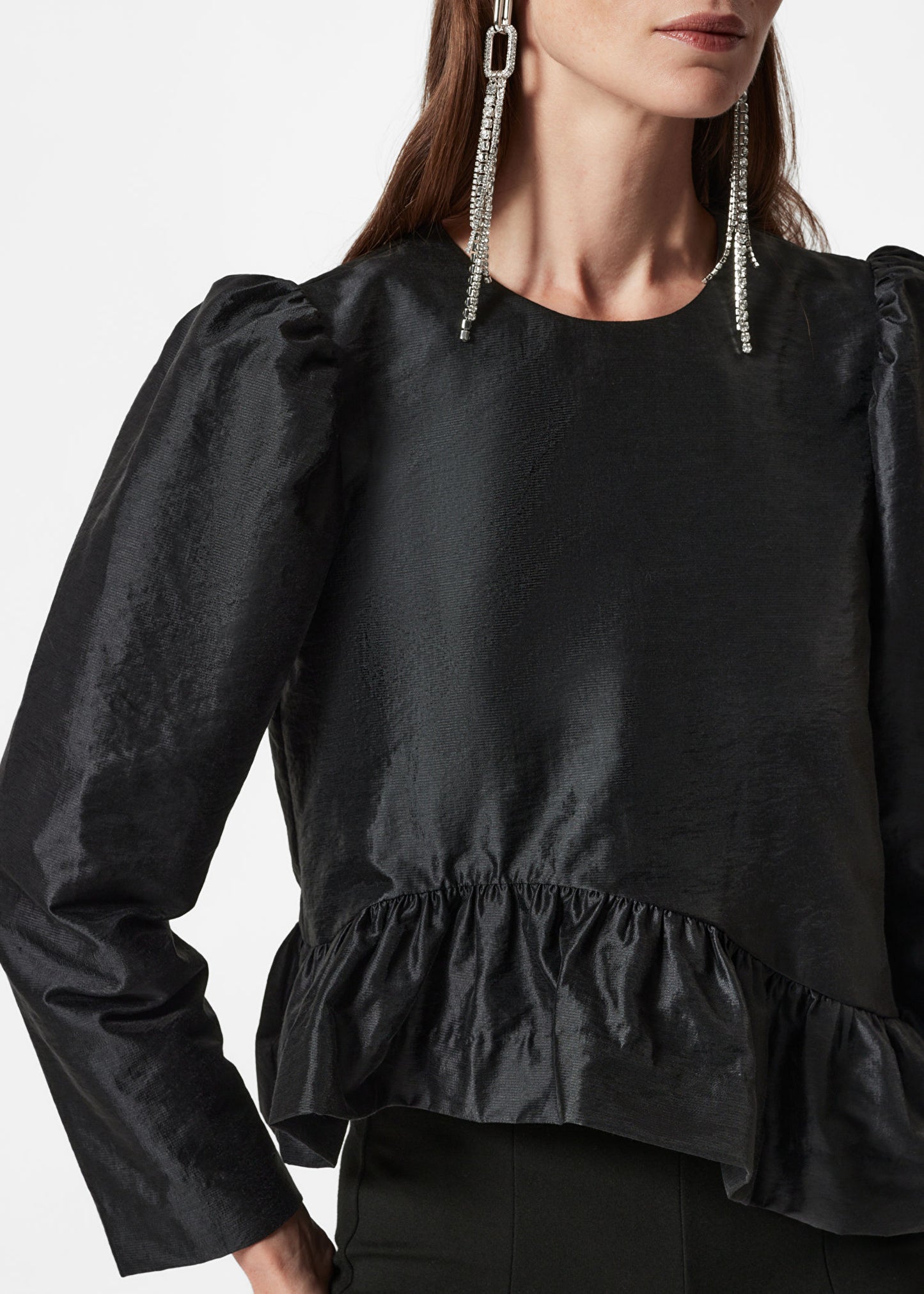 Asymmetric Ruffle-Peplum Blouse