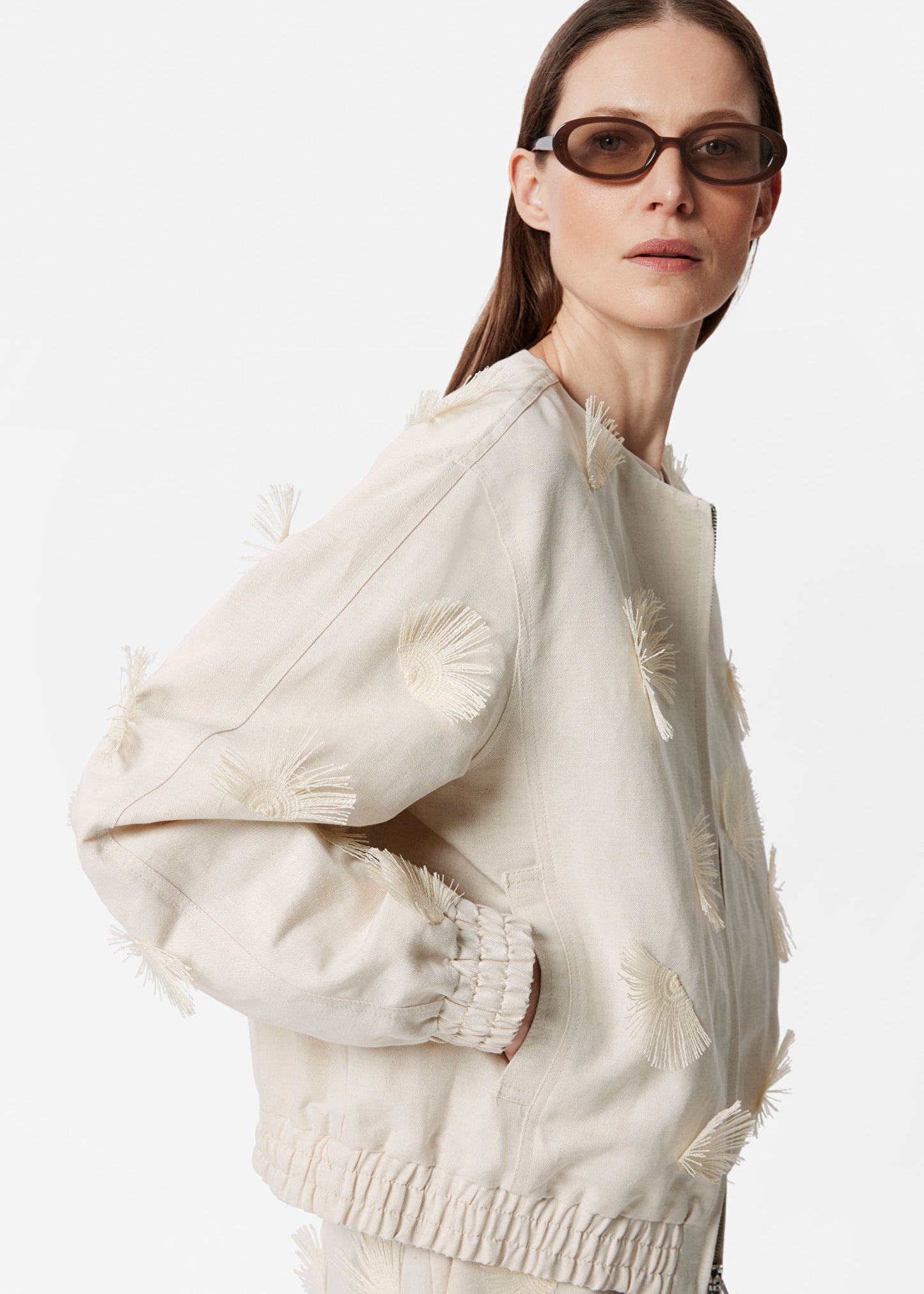 Linen-Blend Embroidered Jacket