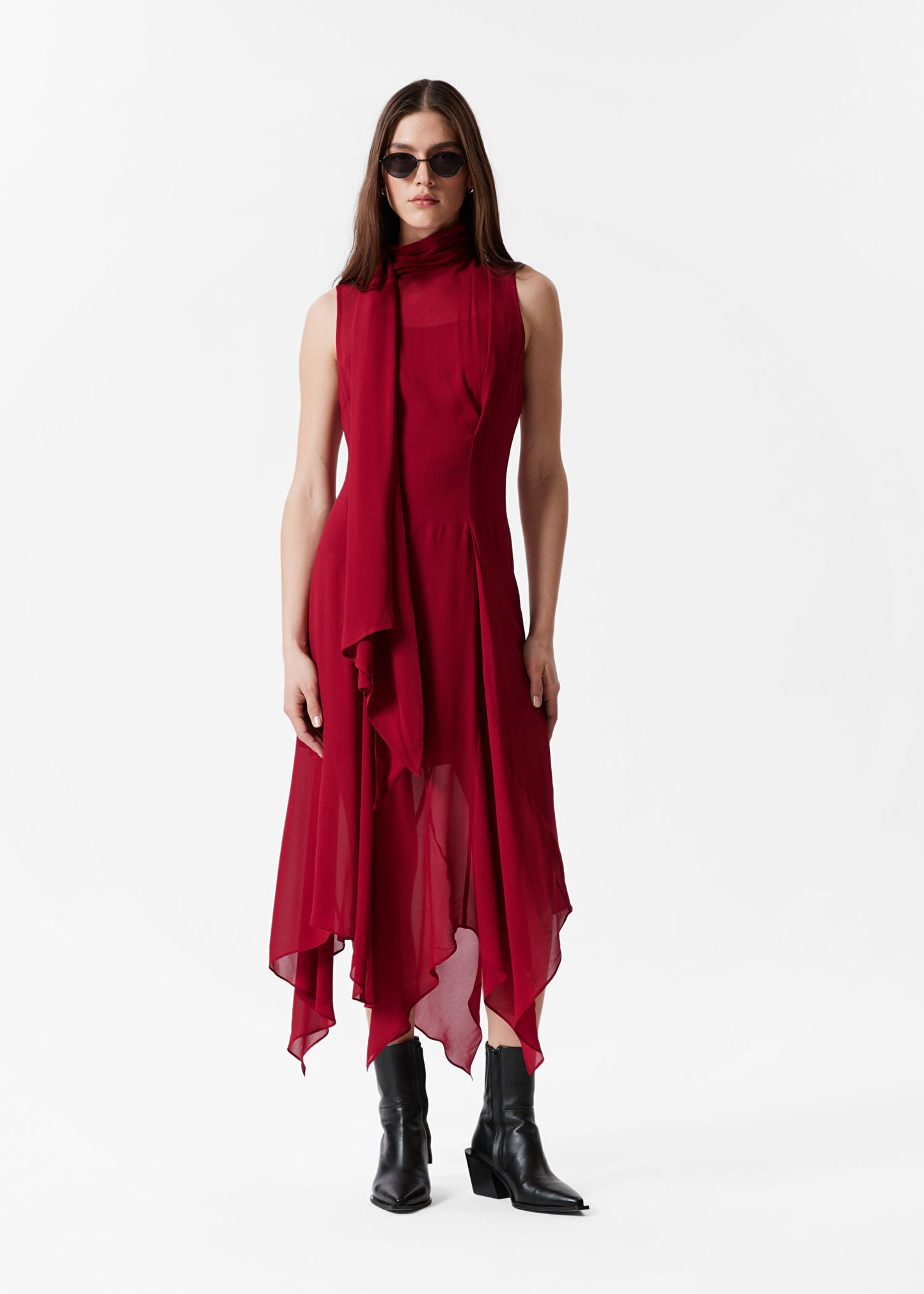 Scarf-Detail Midi Dress