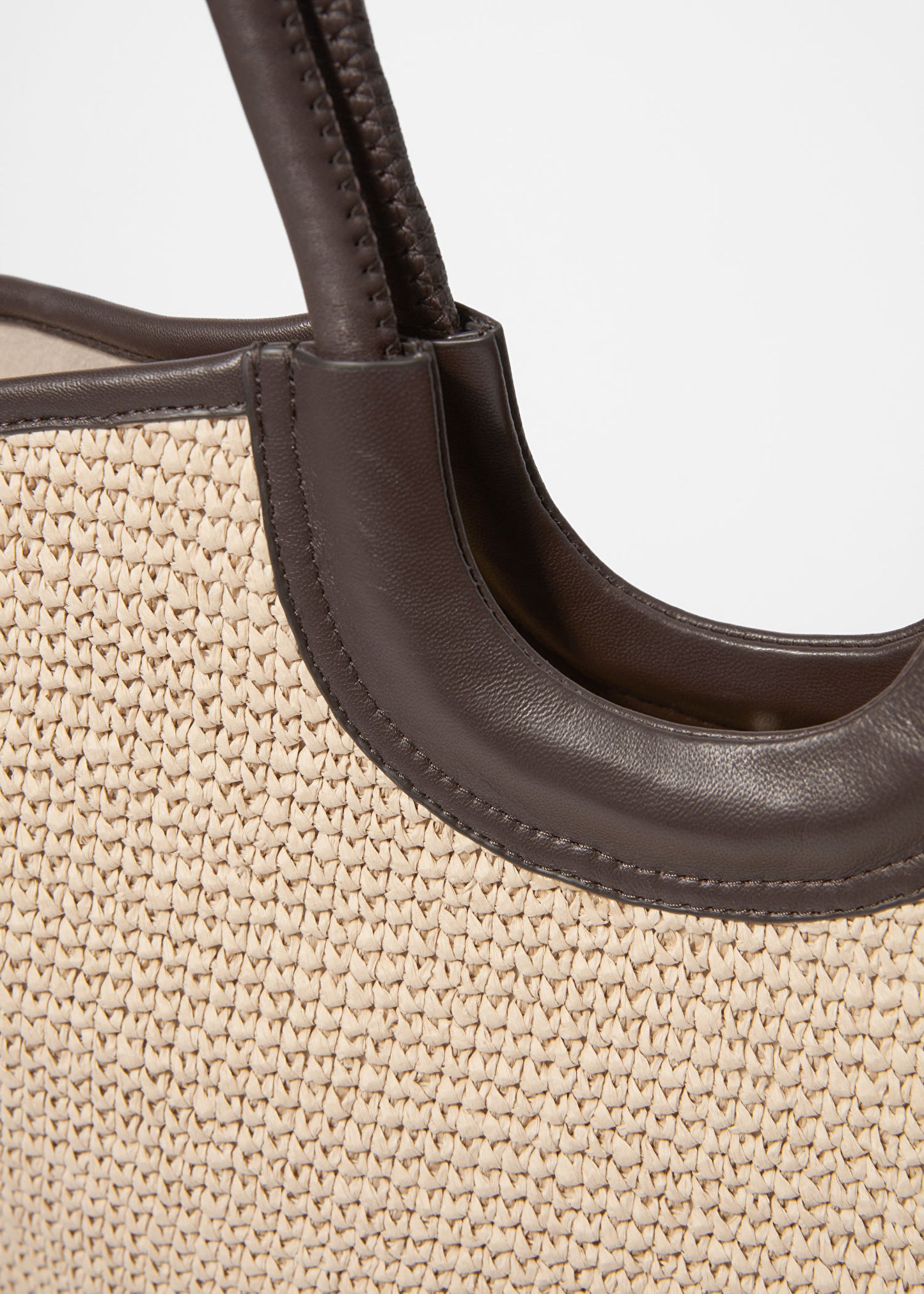 Leather-Detailed Straw Tote