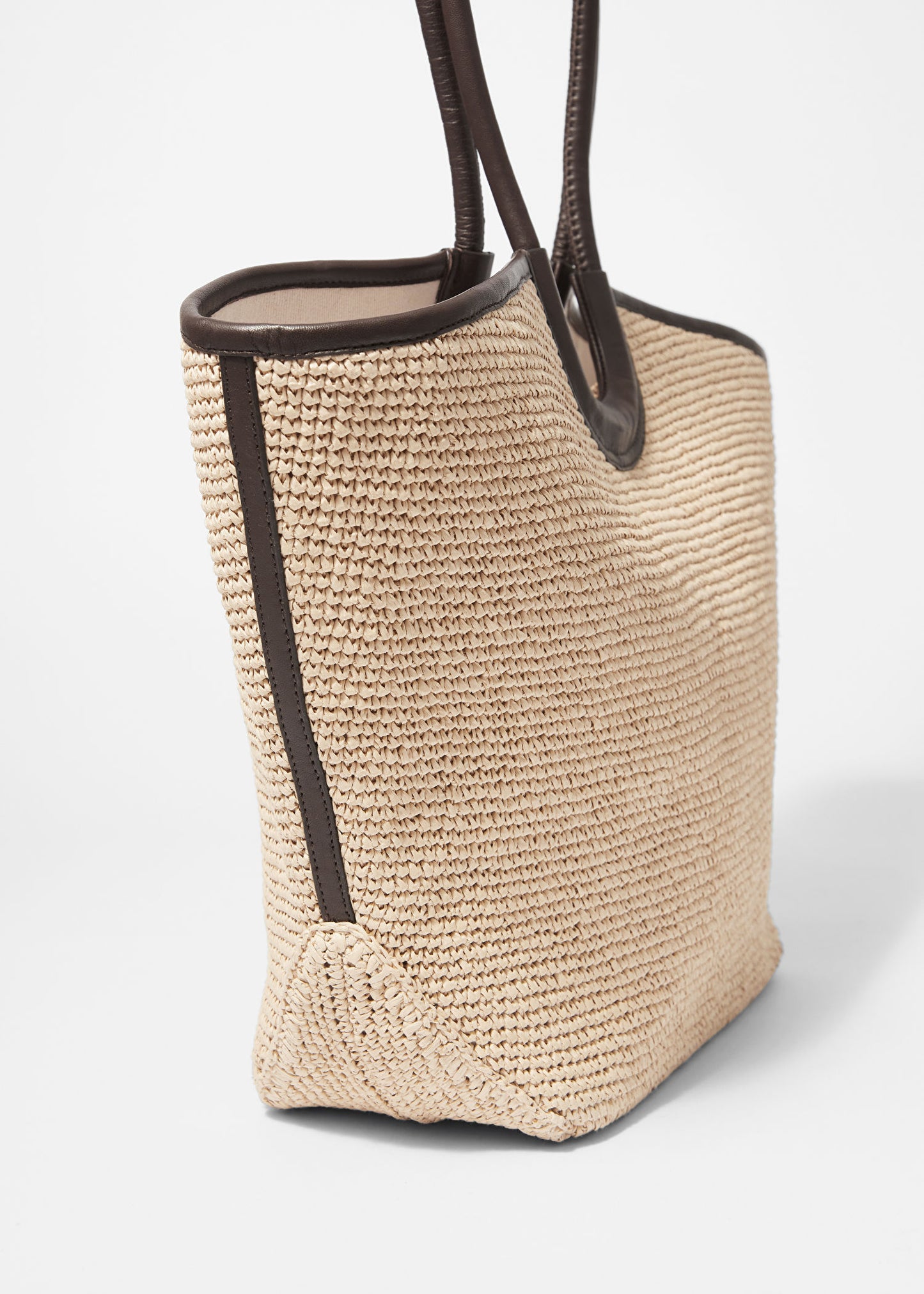 Leather-Detailed Straw Tote