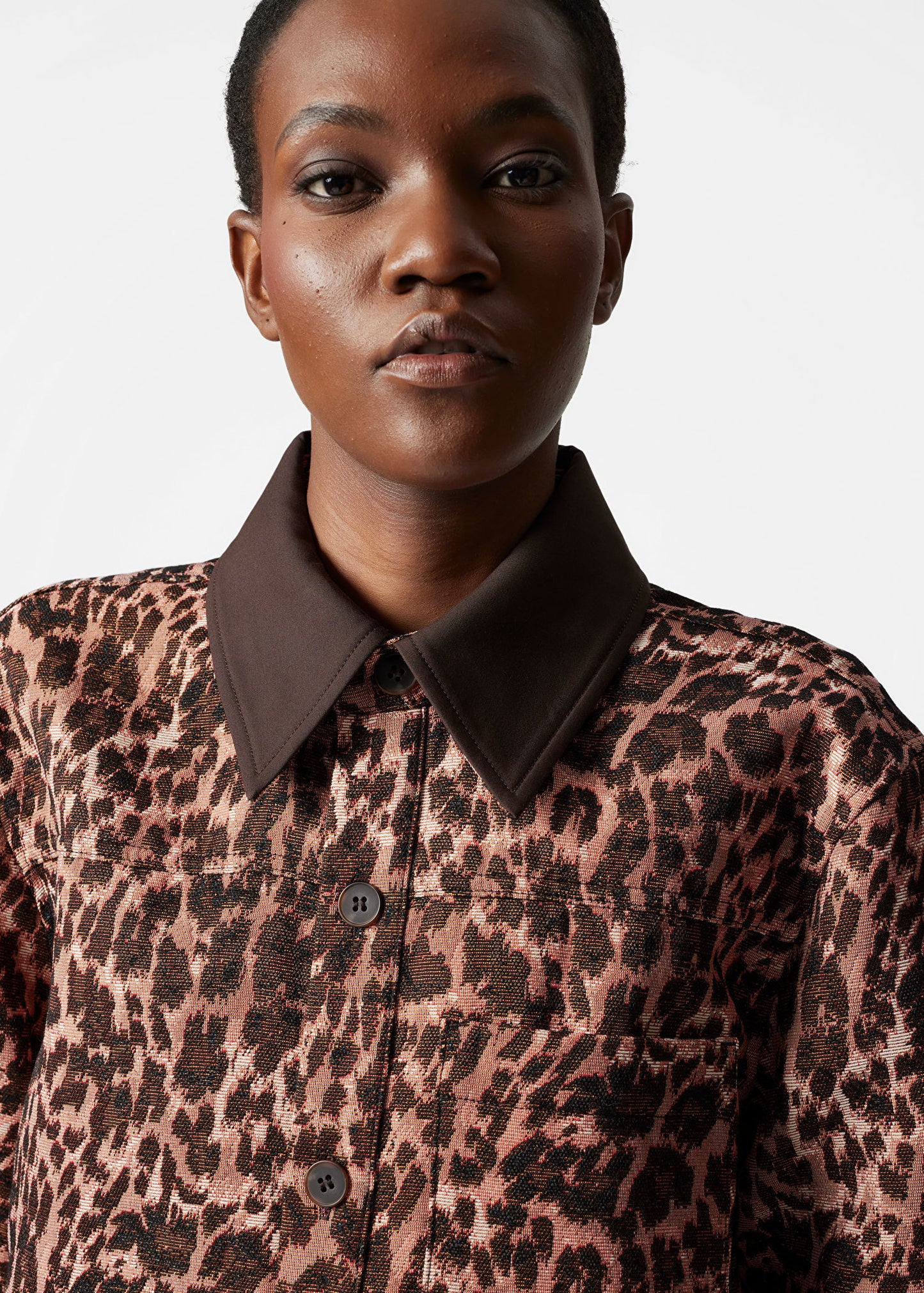 Contrast Collar Jacquard Jacket