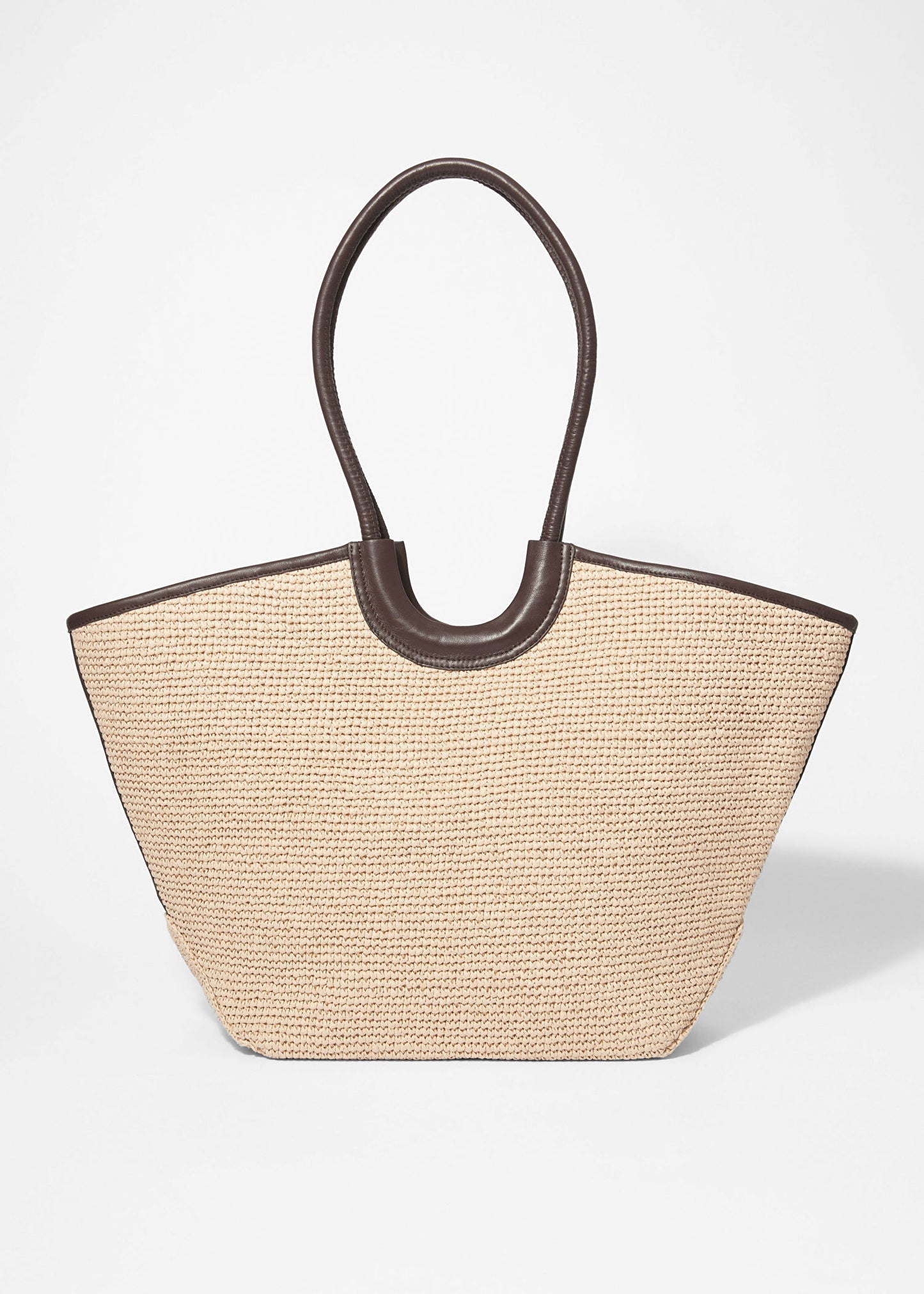 Leather-Detailed Straw Tote