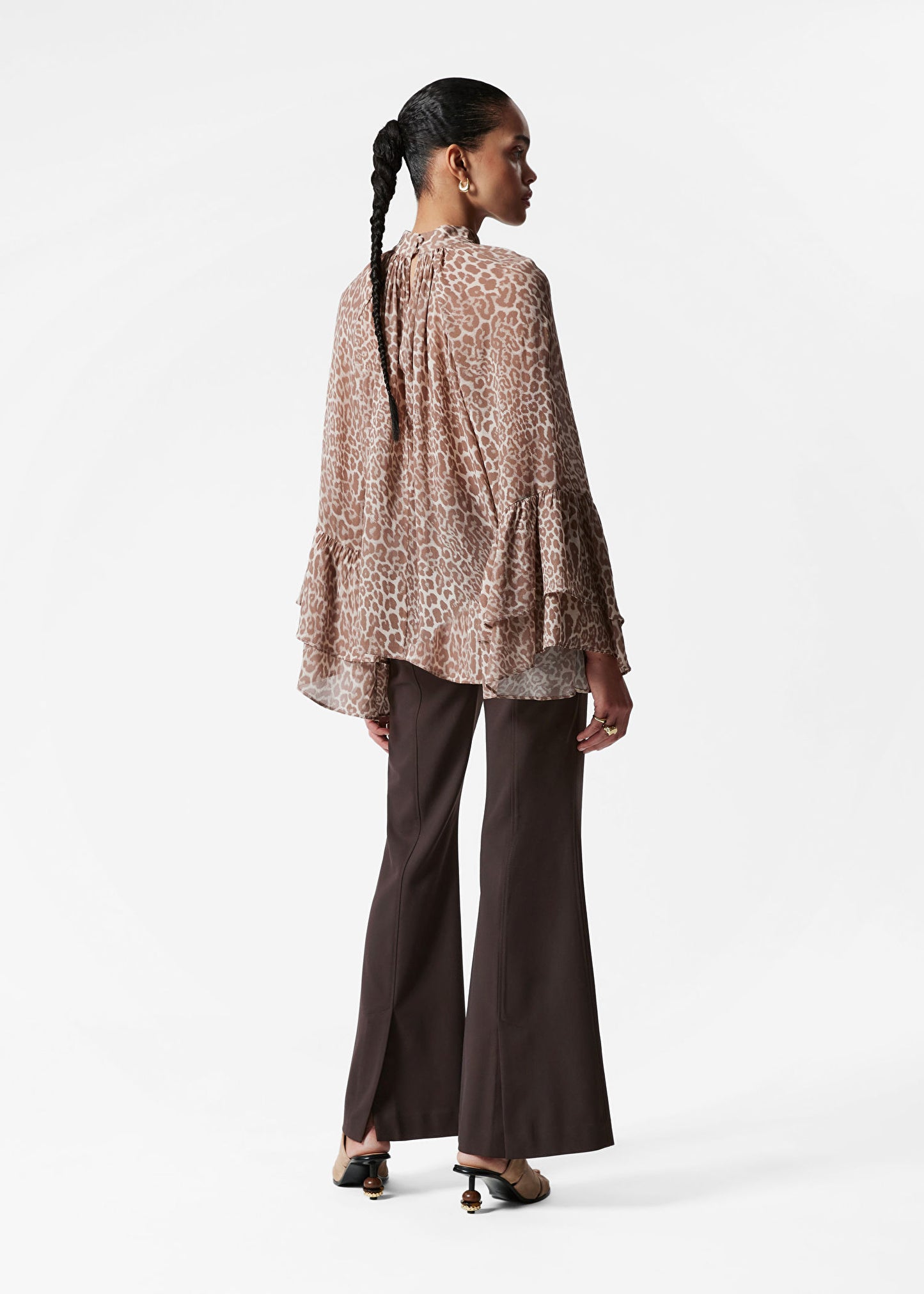 Flounced Stand-Collar Blouse