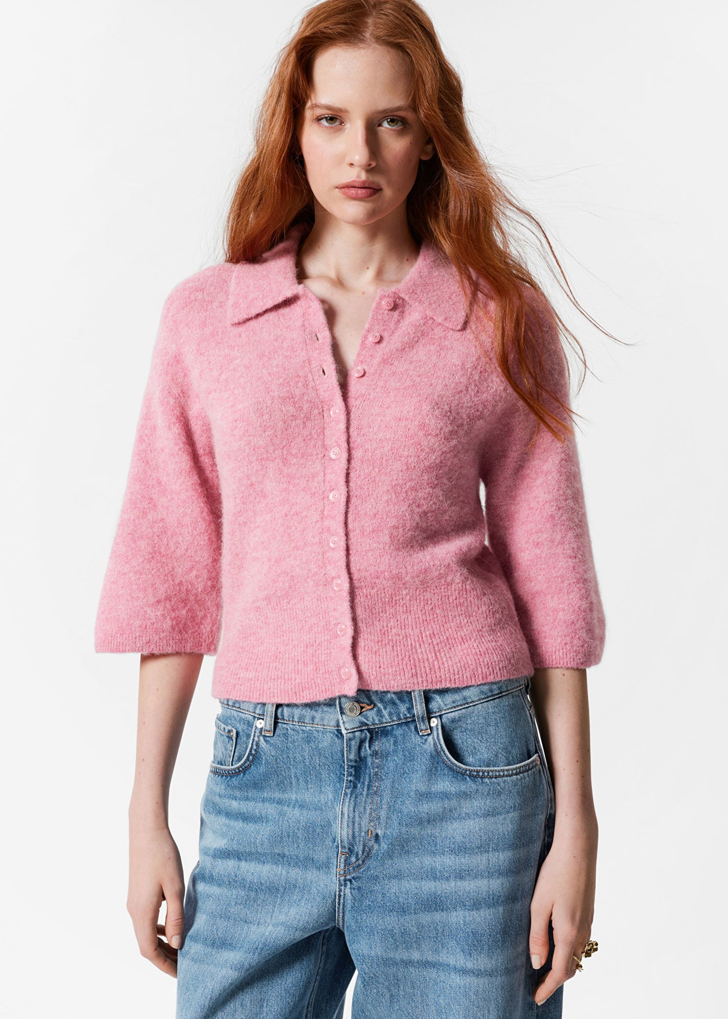 Alpaca-Blend Short-Sleeve Cardigan
