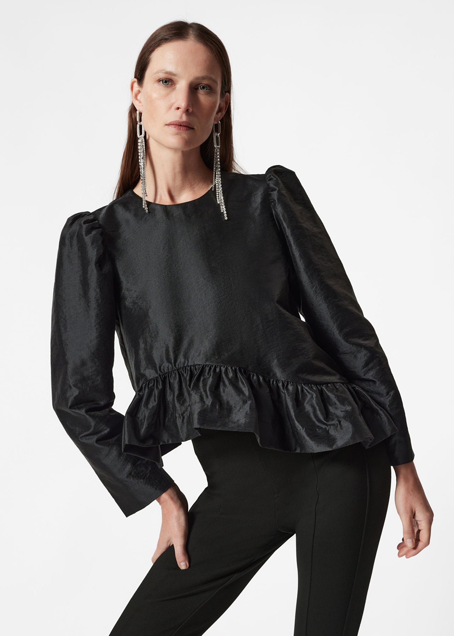 Asymmetric Ruffle-Peplum Blouse