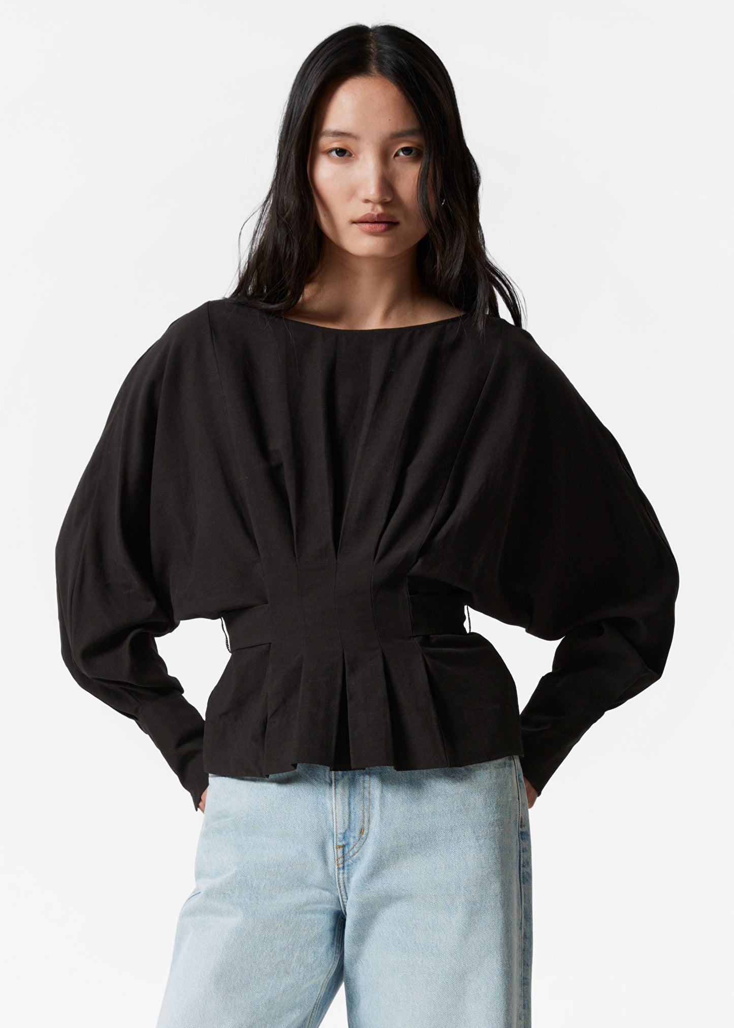 Pleated Boatneck Blouse