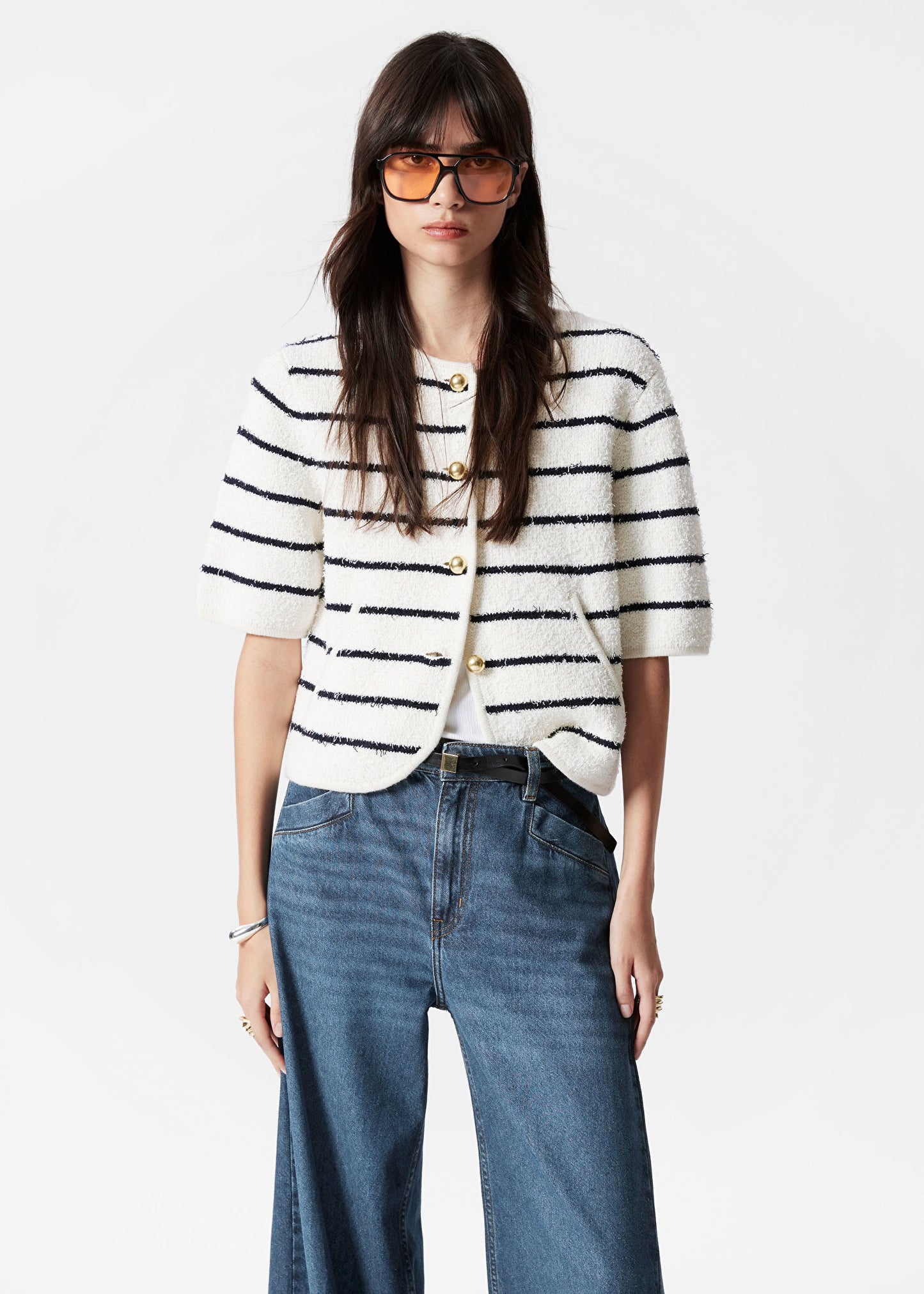 Textured Short-Sleeve Cardigan