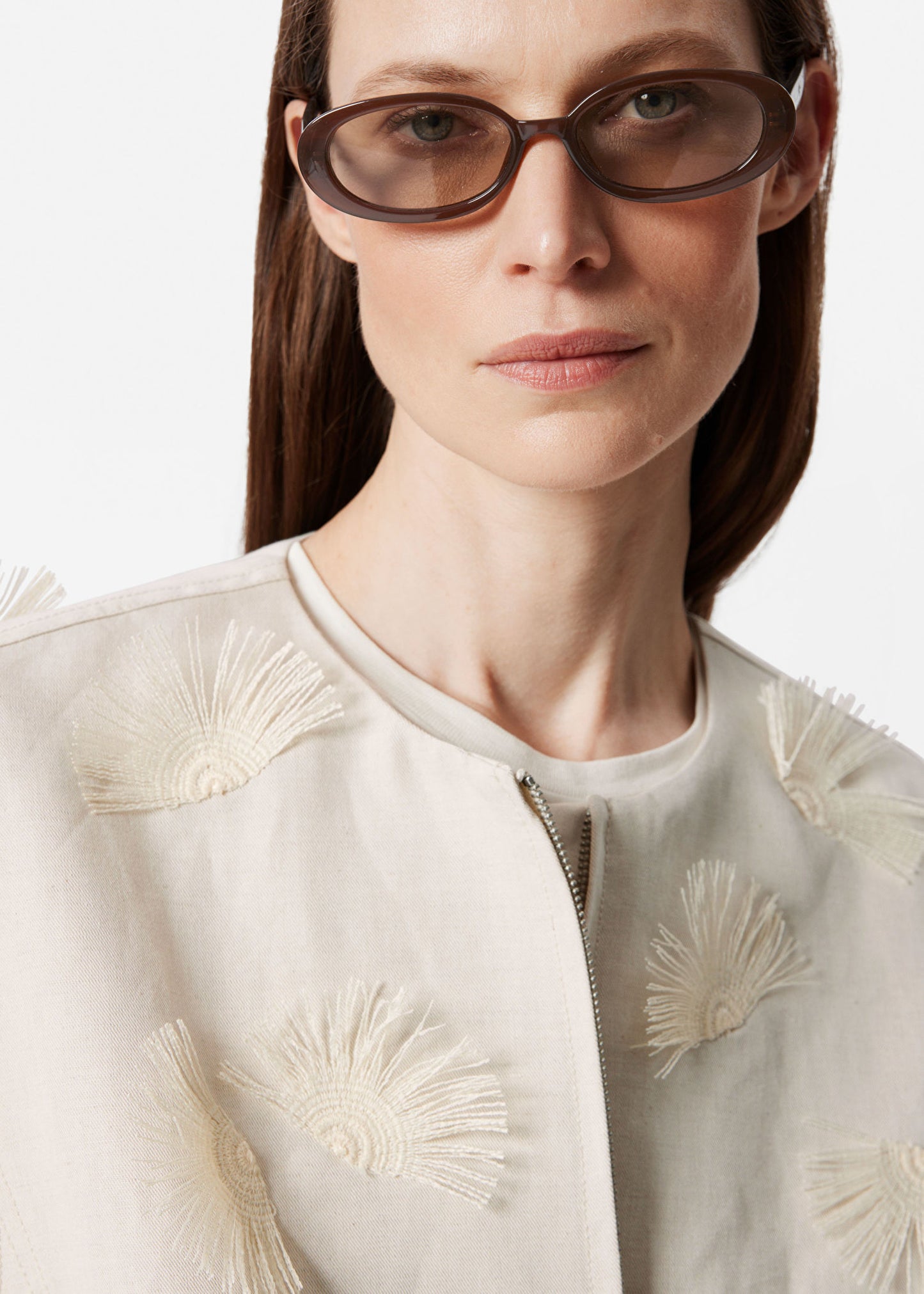 Linen-Blend Embroidered Jacket
