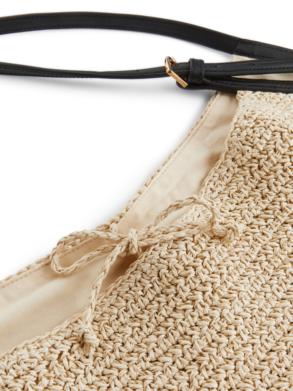 Leather-detailed straw bag