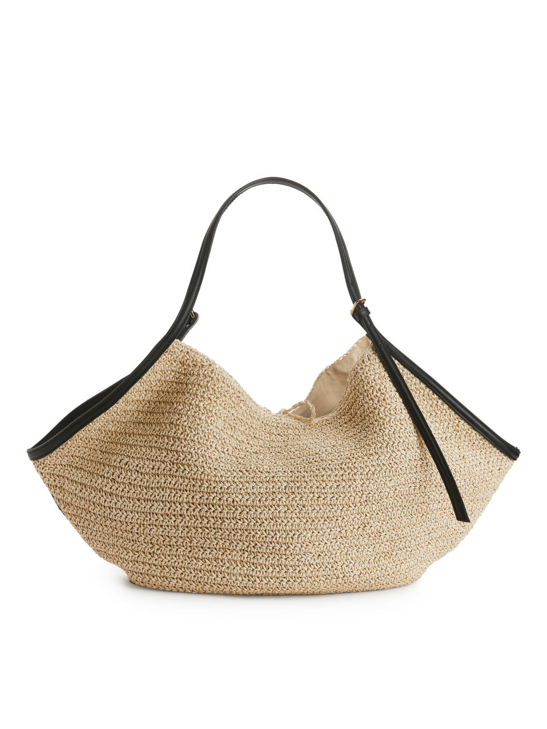 Leather-detailed straw bag