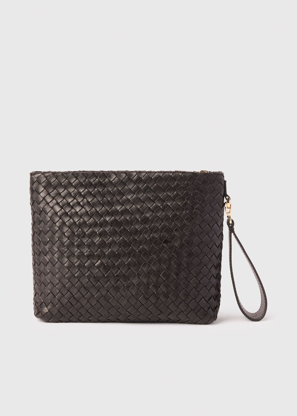 Black Avah Woven Zip Clutch