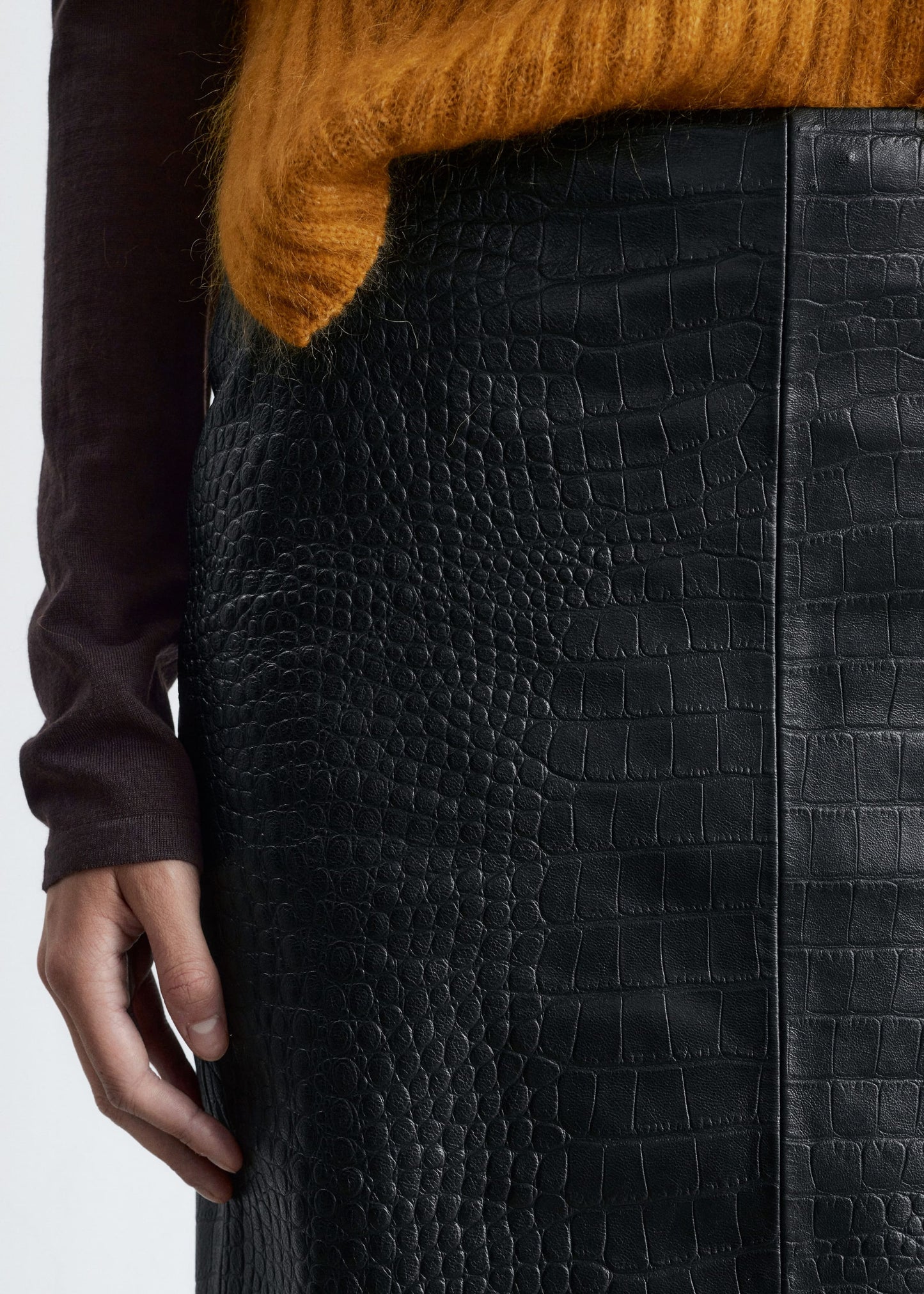 Nappa Leather Pencil Midi Skirt