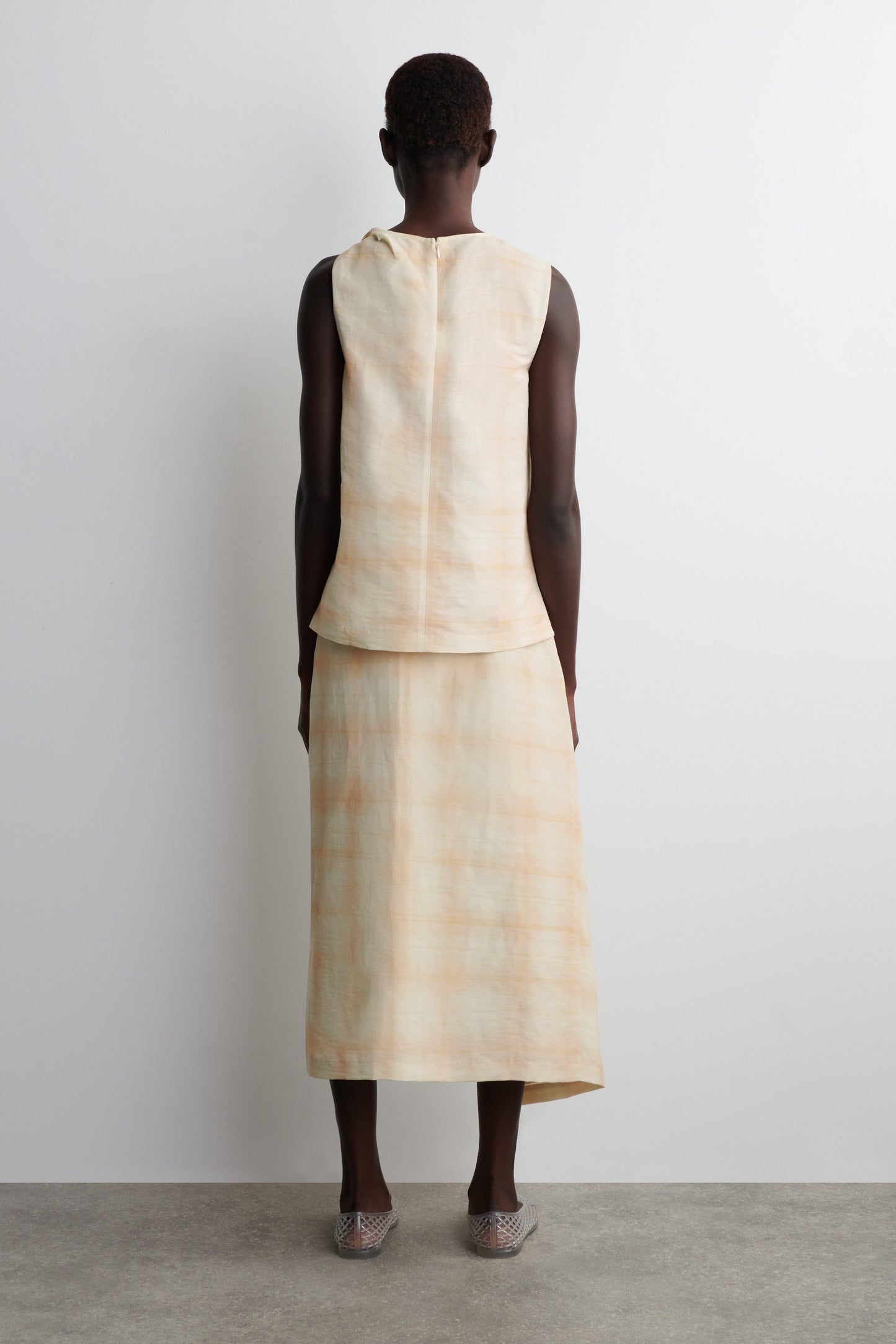 Checked Twisted-Shoulder Top