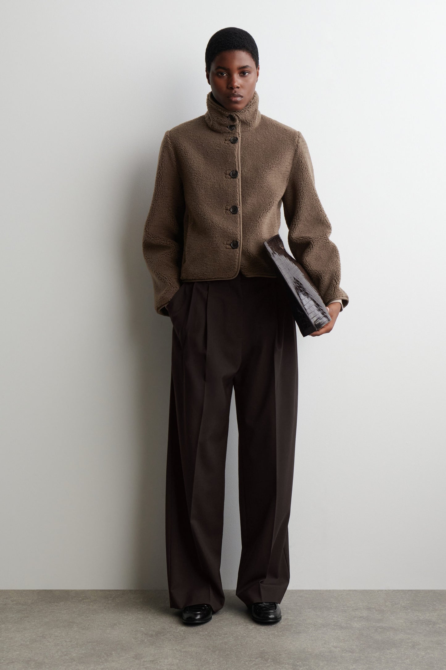 Funnel-Neck Teddy Jacket