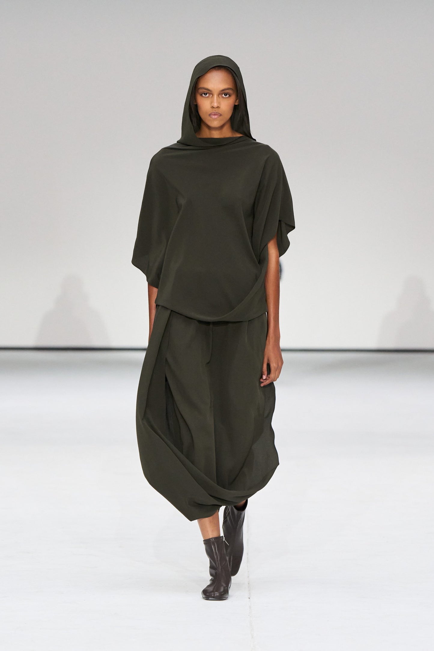 Draped Silk Midi Skirt