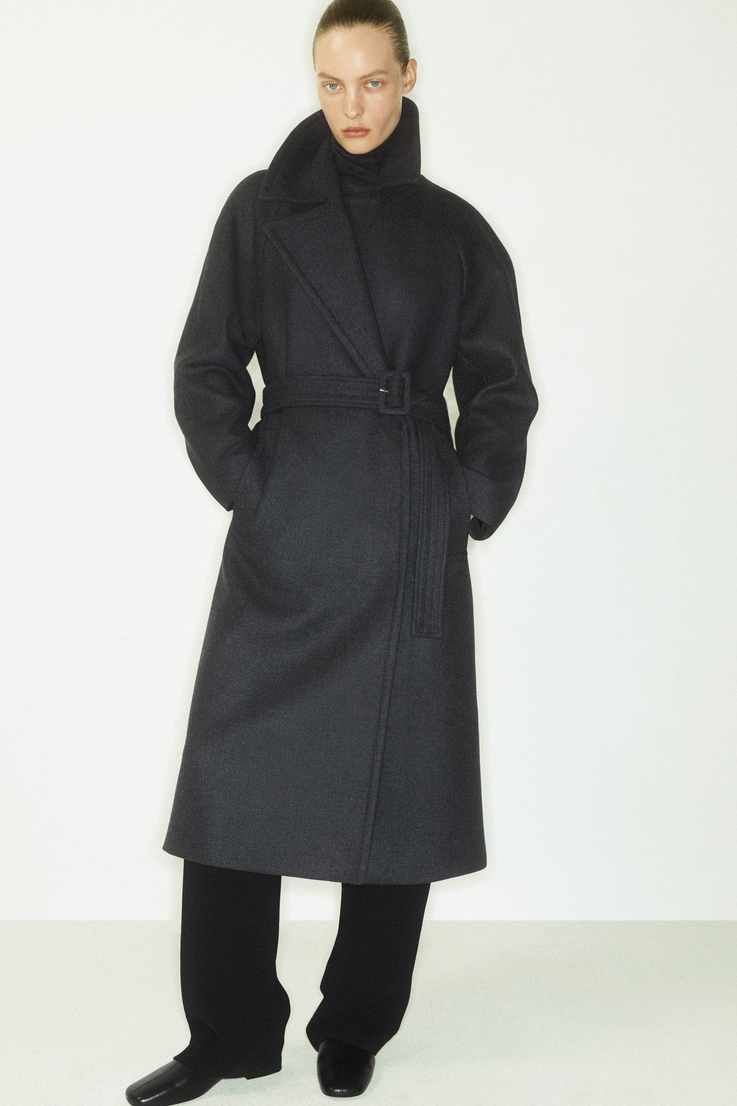 Tailored belted wool-twill coat