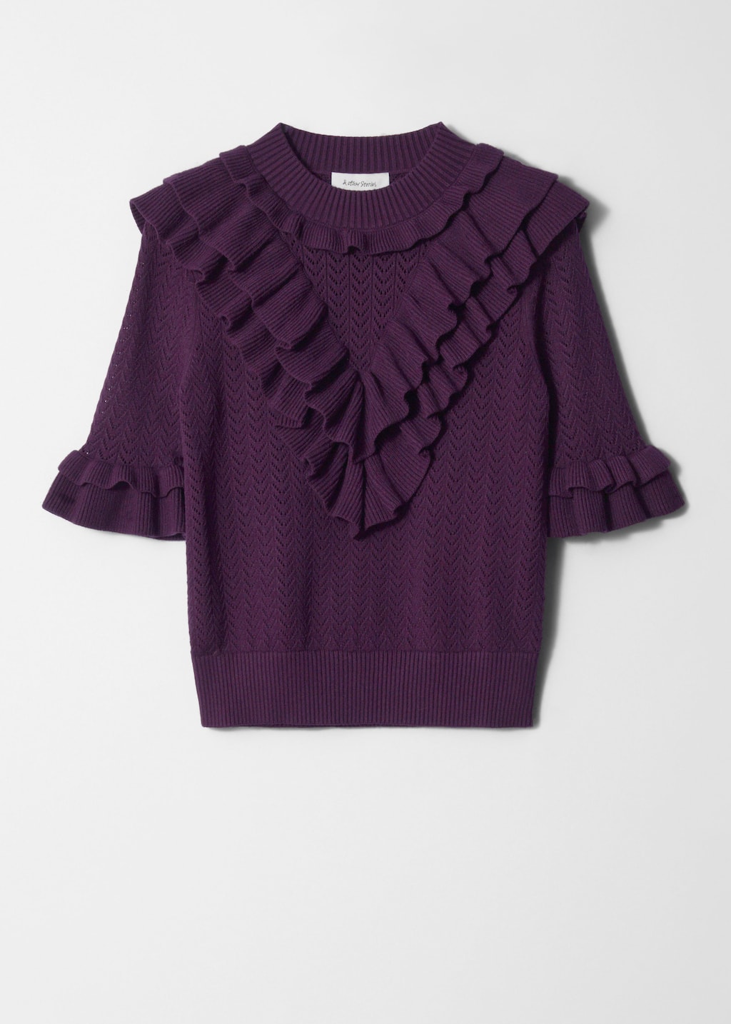 Pointelle-Knit Ruffle Top