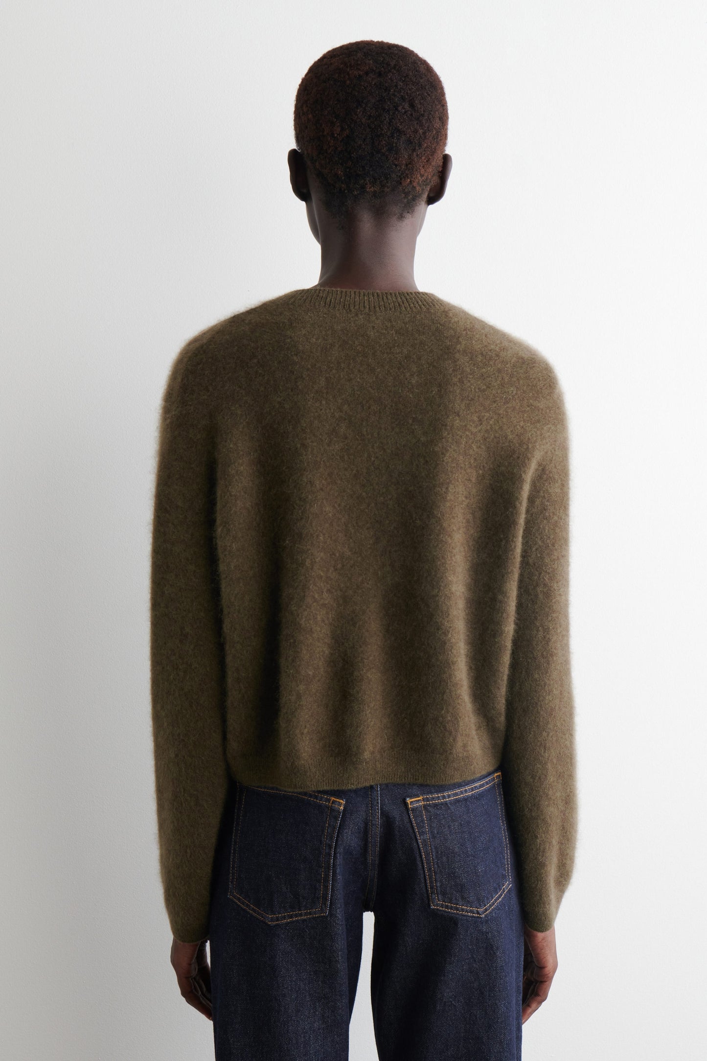 Brushed-Cashmere Crew-Neck Cardigan