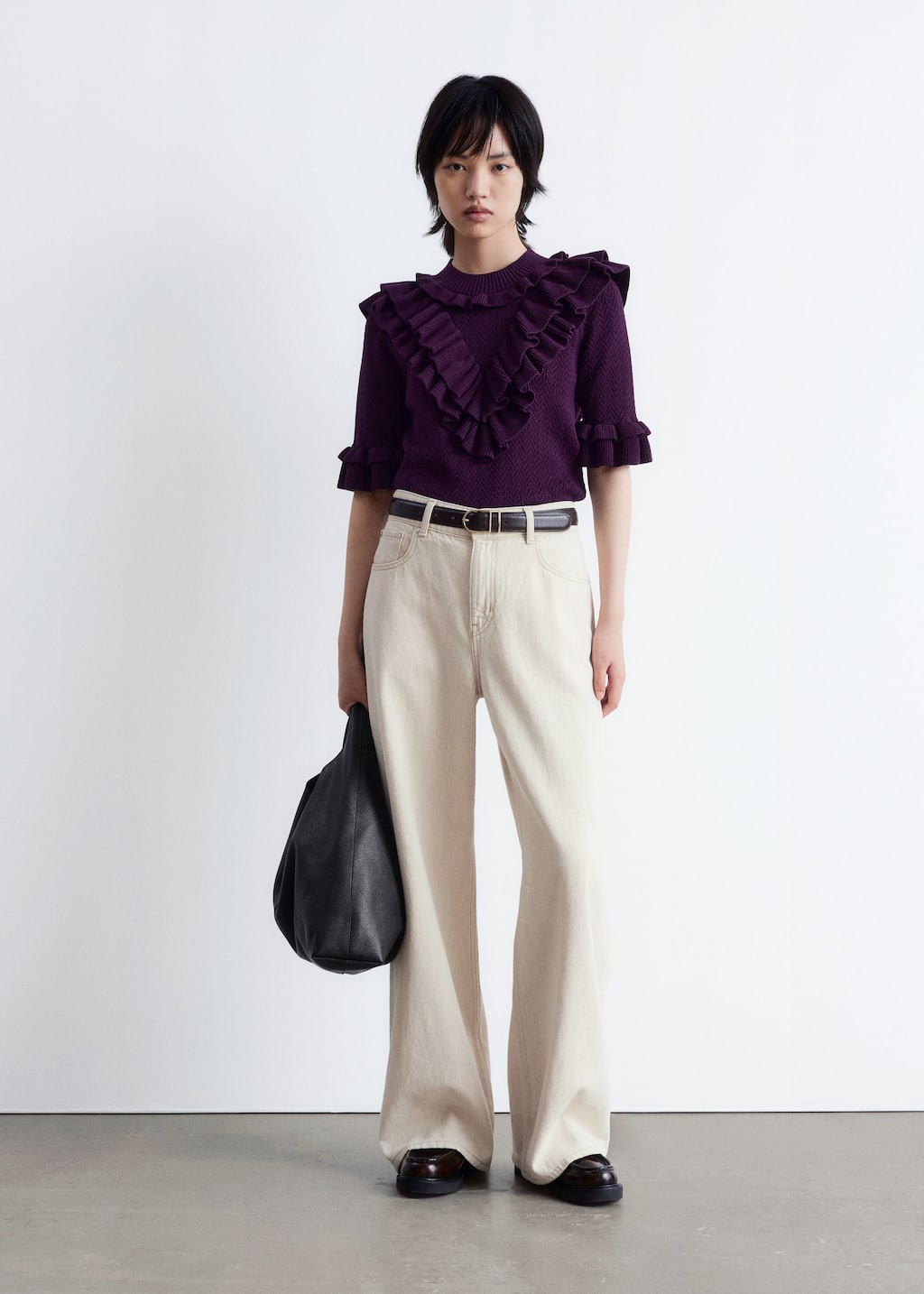 Pointelle-Knit Ruffle Top