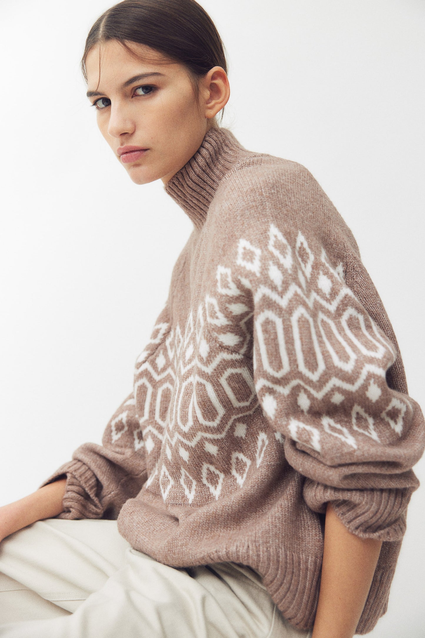 Jacquard-knit turtleneck jumper