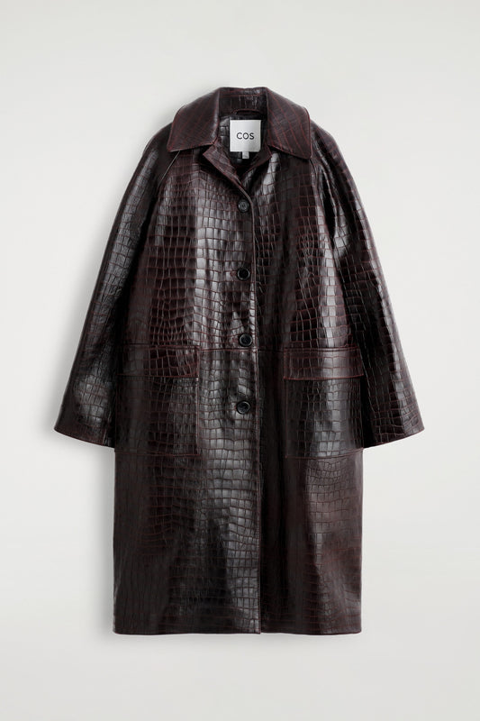 Croc-Effect Leather Coat