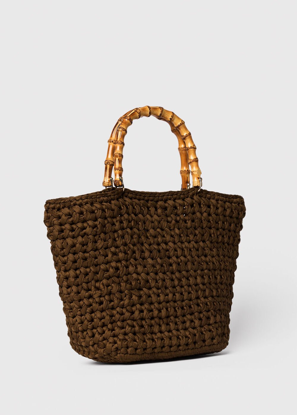 Khaki Bamboo Handle Crochet Bag