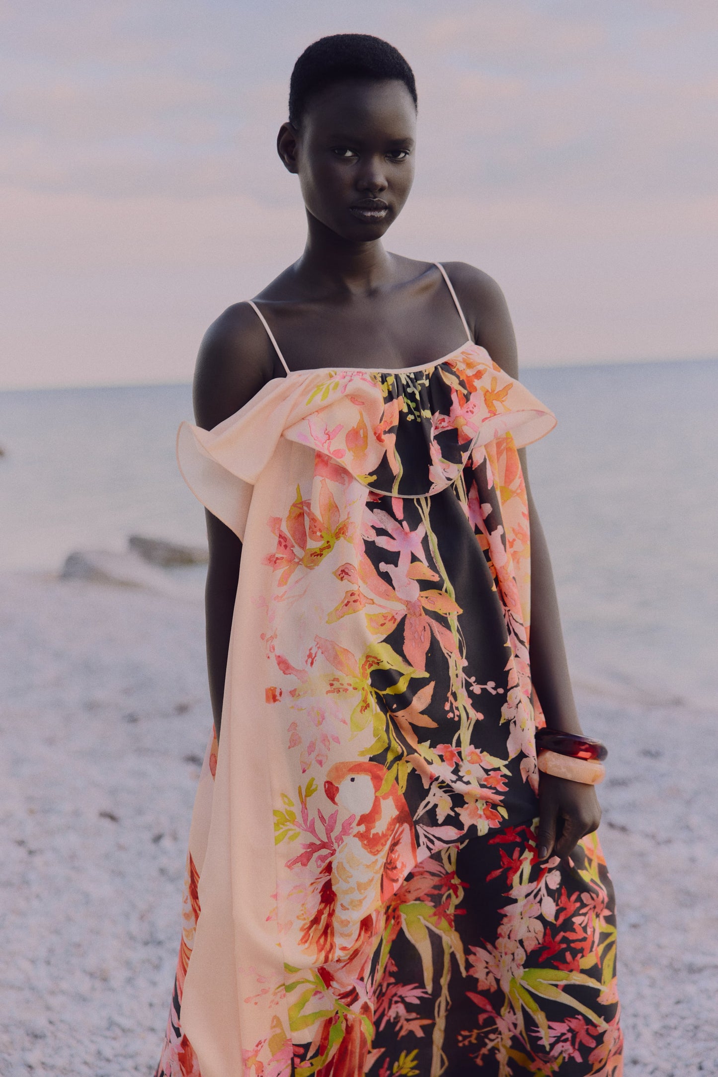 Flounce-trimmed strappy dress