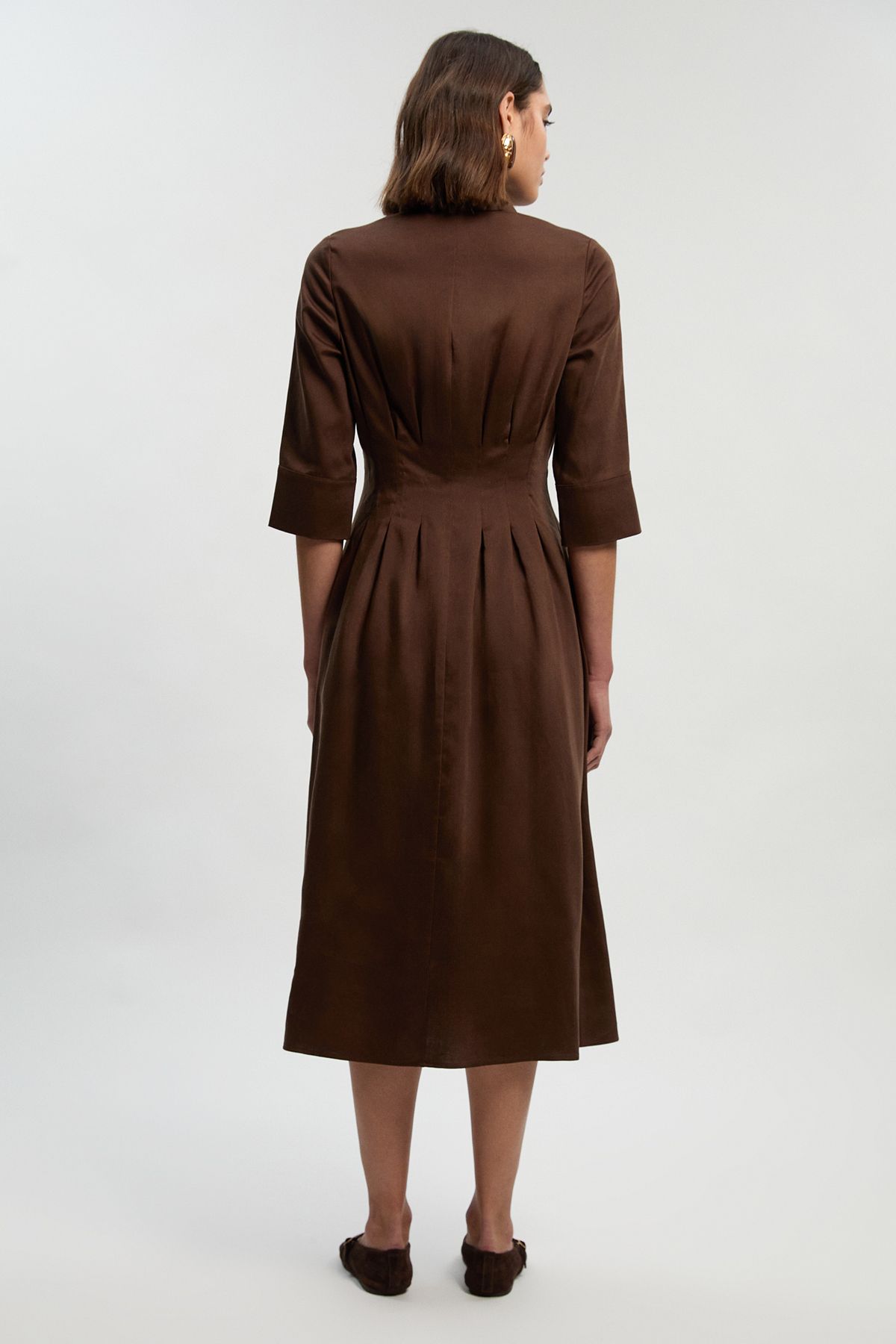 Tailored Linen Darted Waist Midi Dress