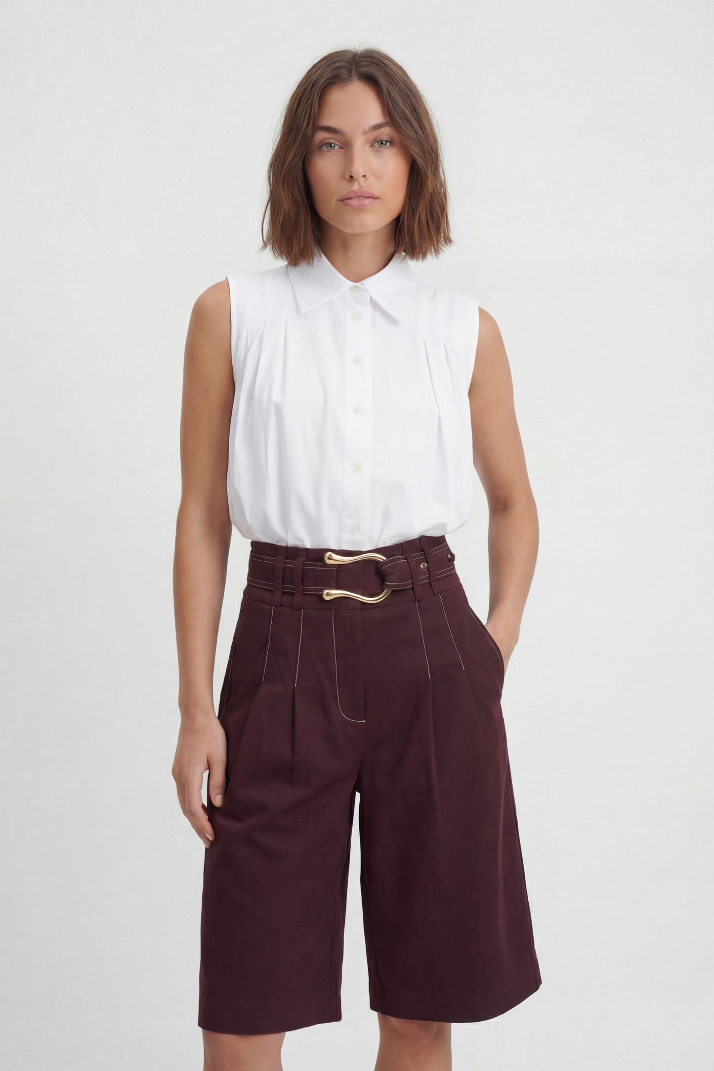 Tailored Top Stitch Detail Bermuda Culotte