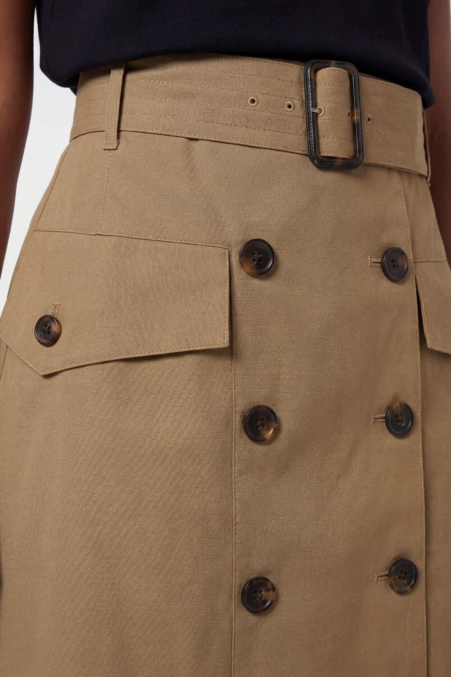 Tailored Cotton Trench Button Front Pleated Skirt