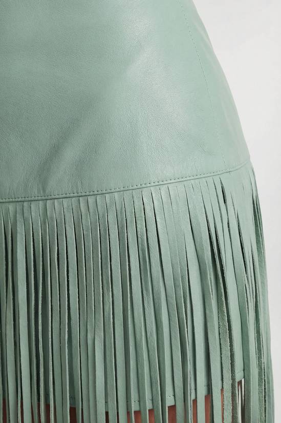 Leather Tassel Midi Skirt