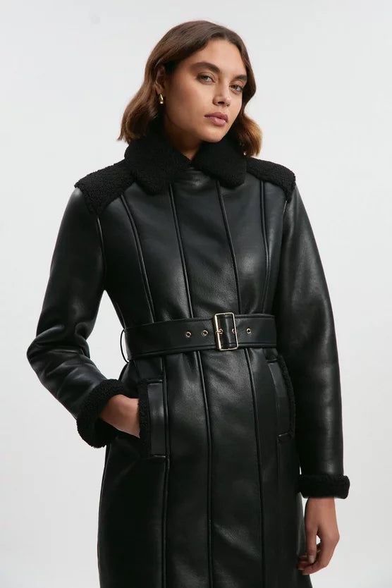 Faux Fur Aviator Longline Coat